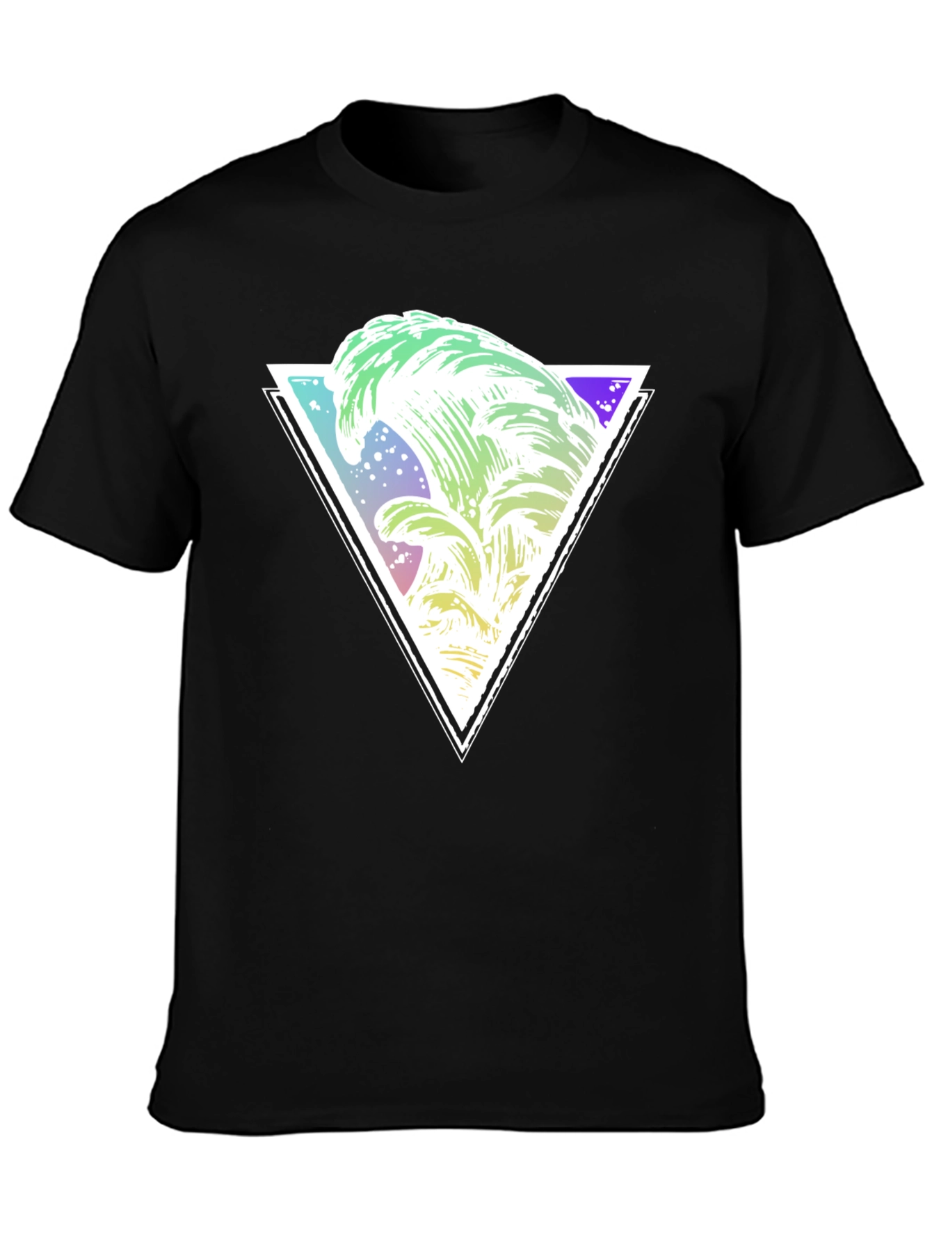 Geometric Wave Graphic Tee - Black Cotton Shirt