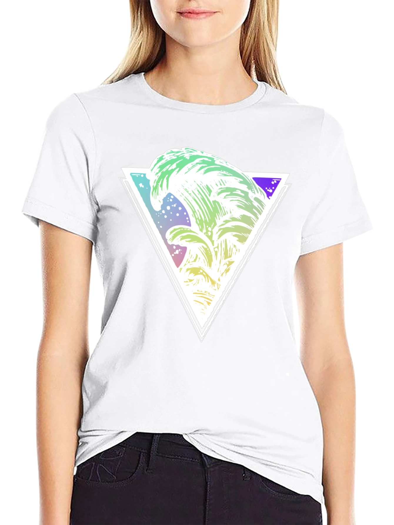 Geometric Wave Graphic Tee - Black Cotton Shirt