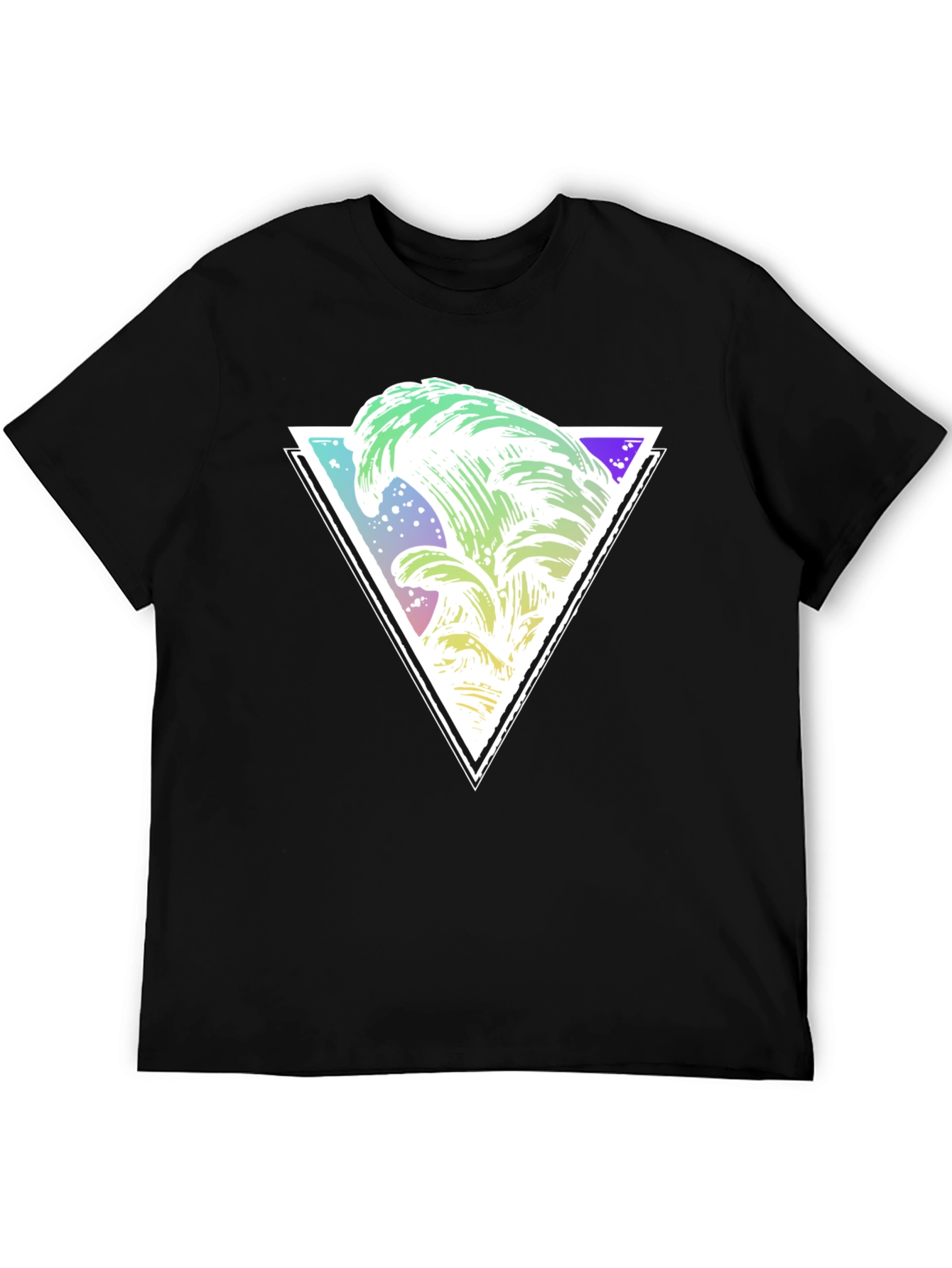 Geometric Wave Graphic Tee - Black Cotton Shirt
