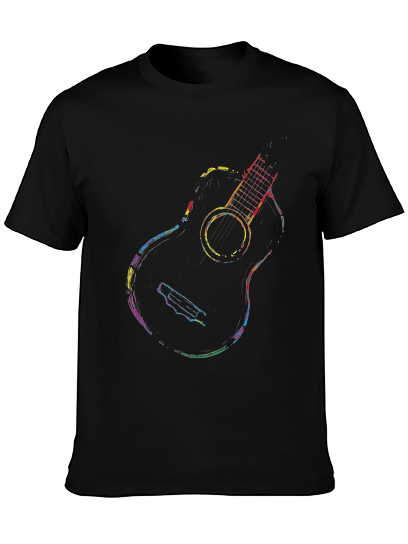 Rainbow Guitar Graphic Black T-Shirt