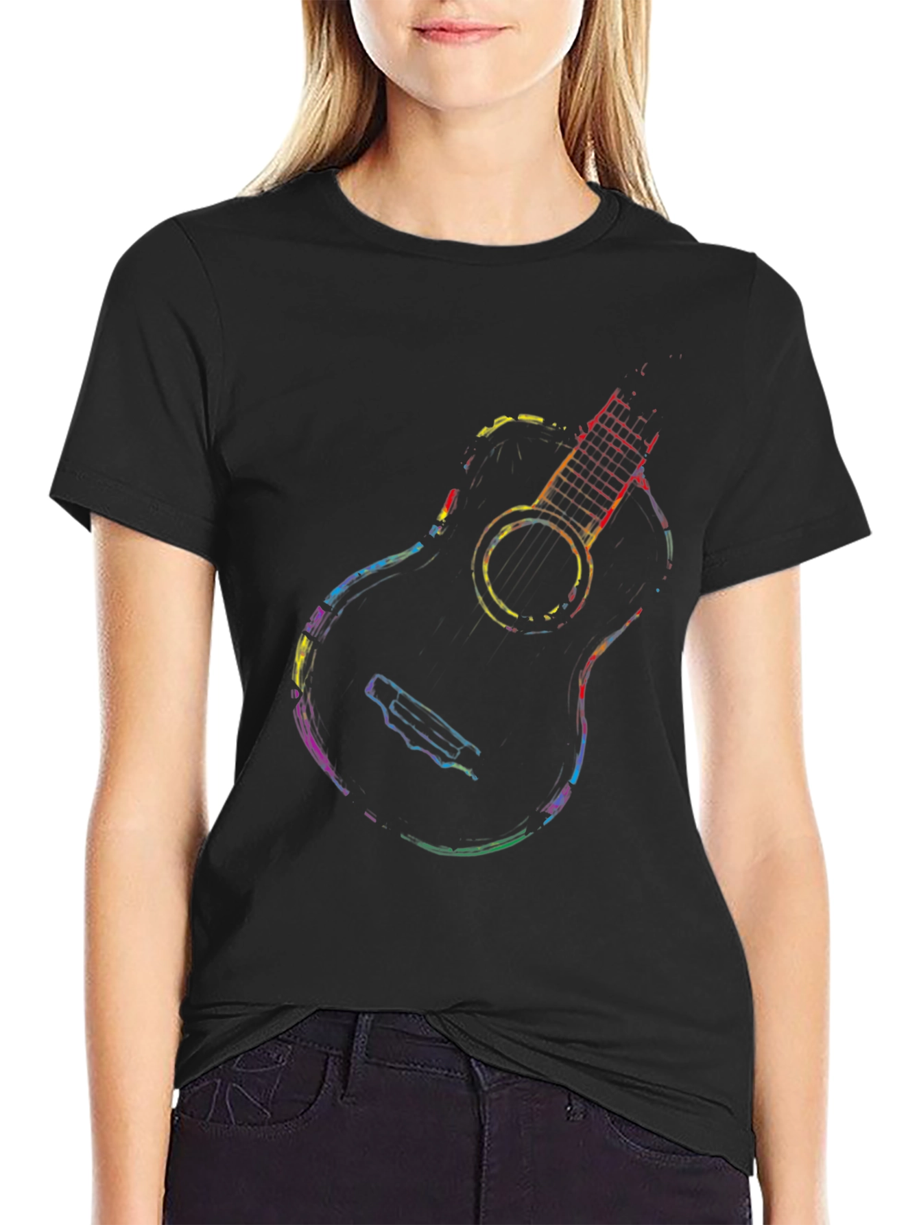 Rainbow Guitar Graphic Black T-Shirt