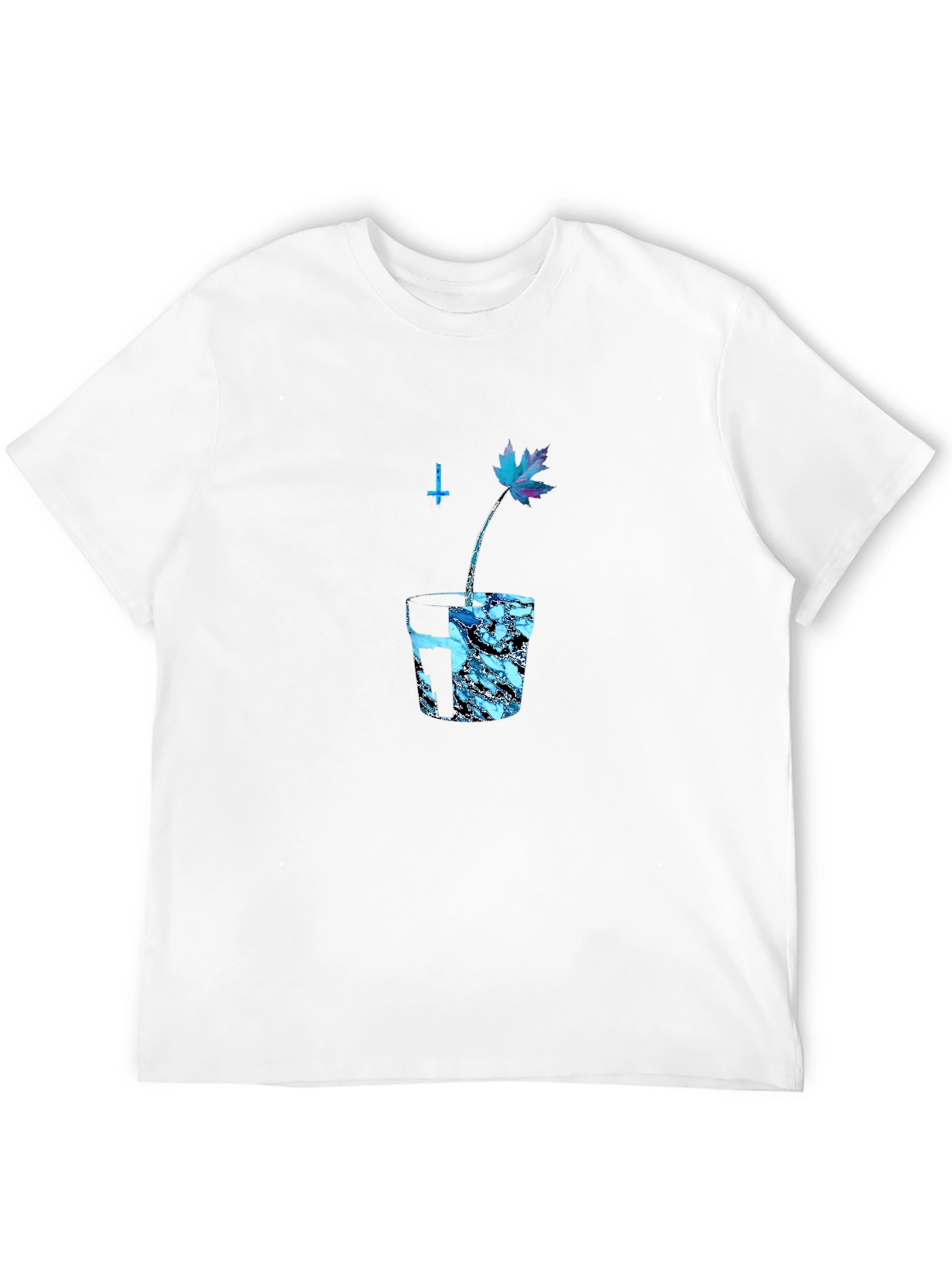 Black Graphic Tee with Blue Maple Leaf Design