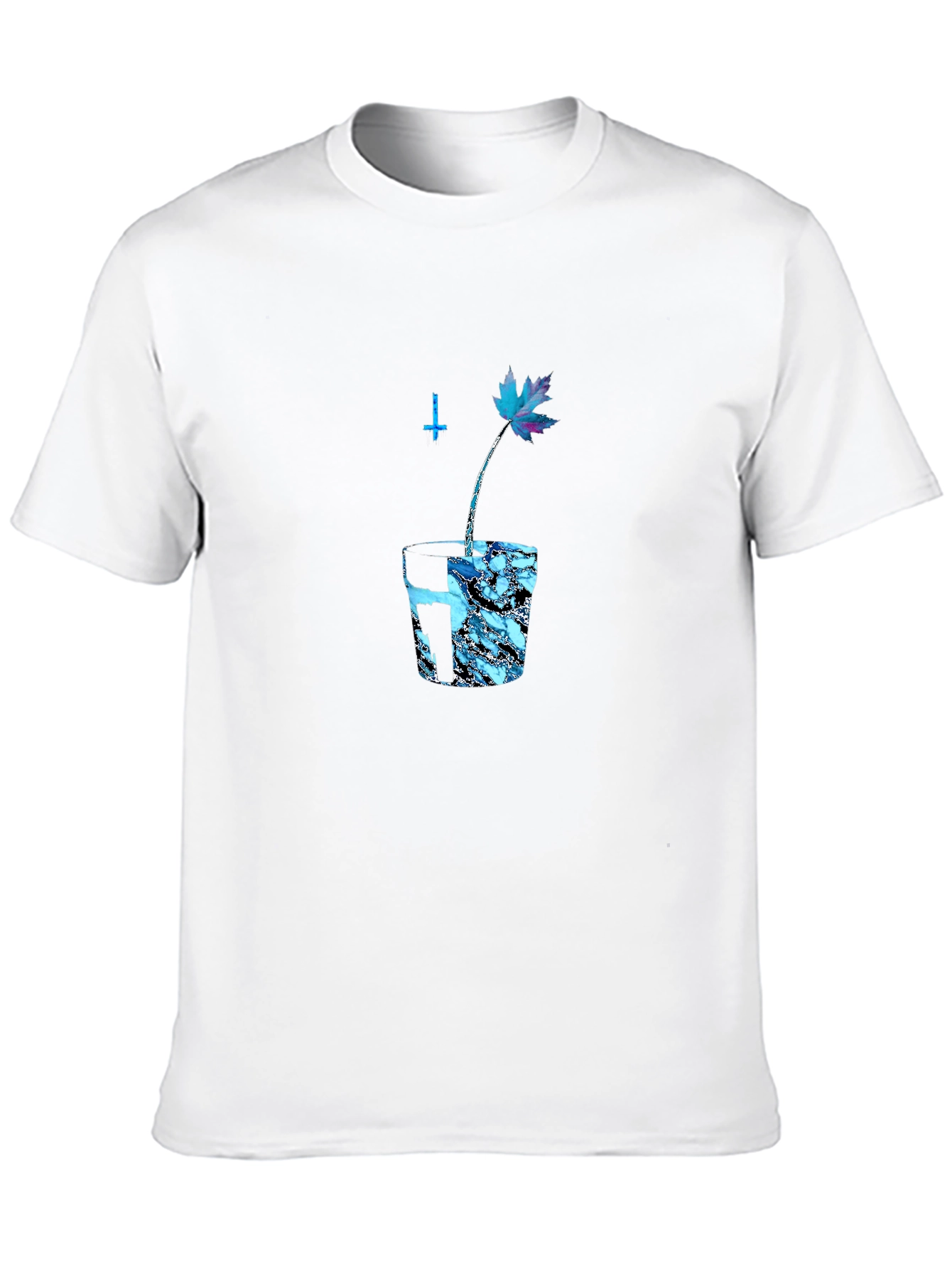 Black Graphic Tee with Blue Maple Leaf Design