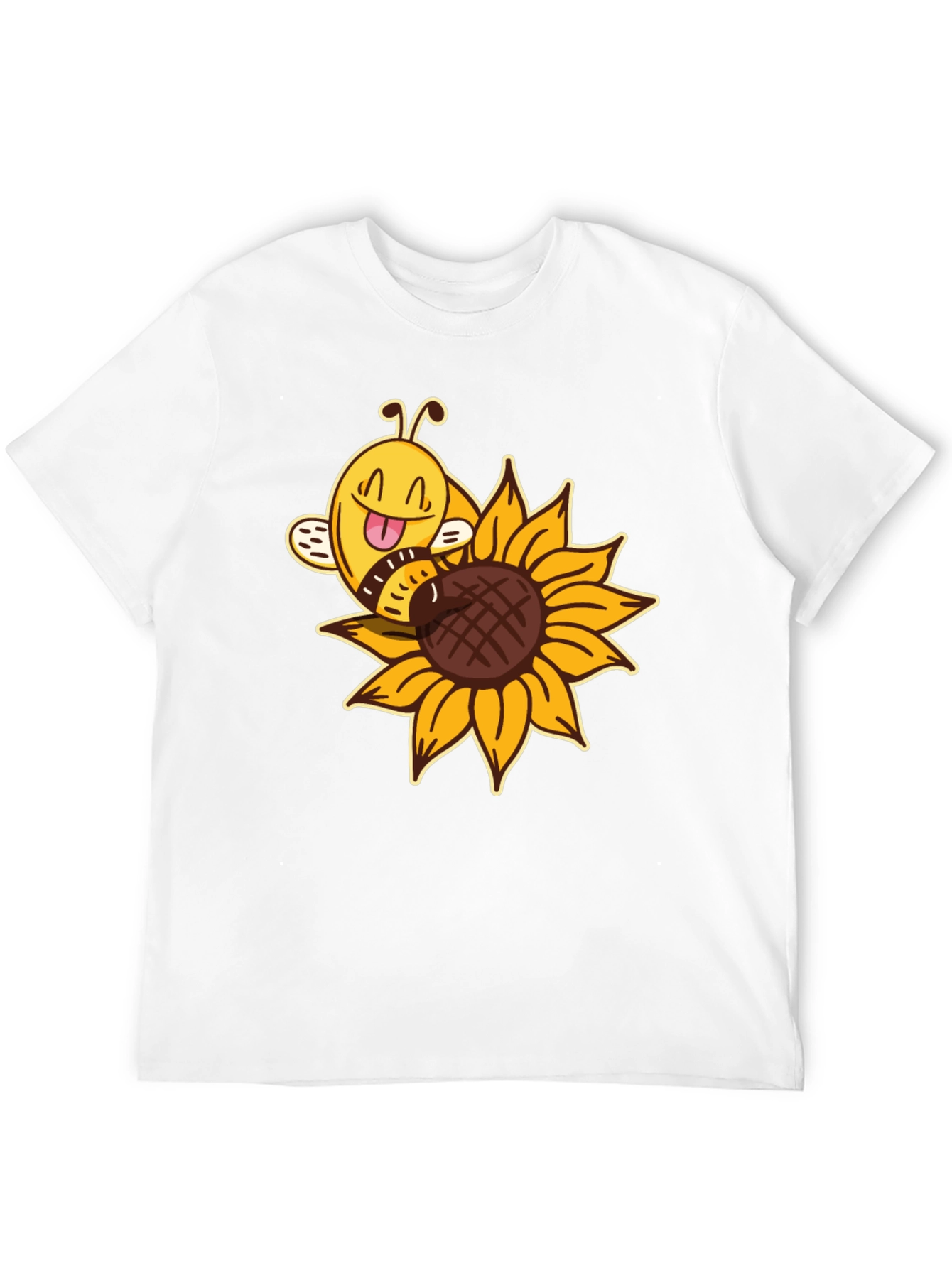 Cute Bee on Sunflower Black T-Shirt