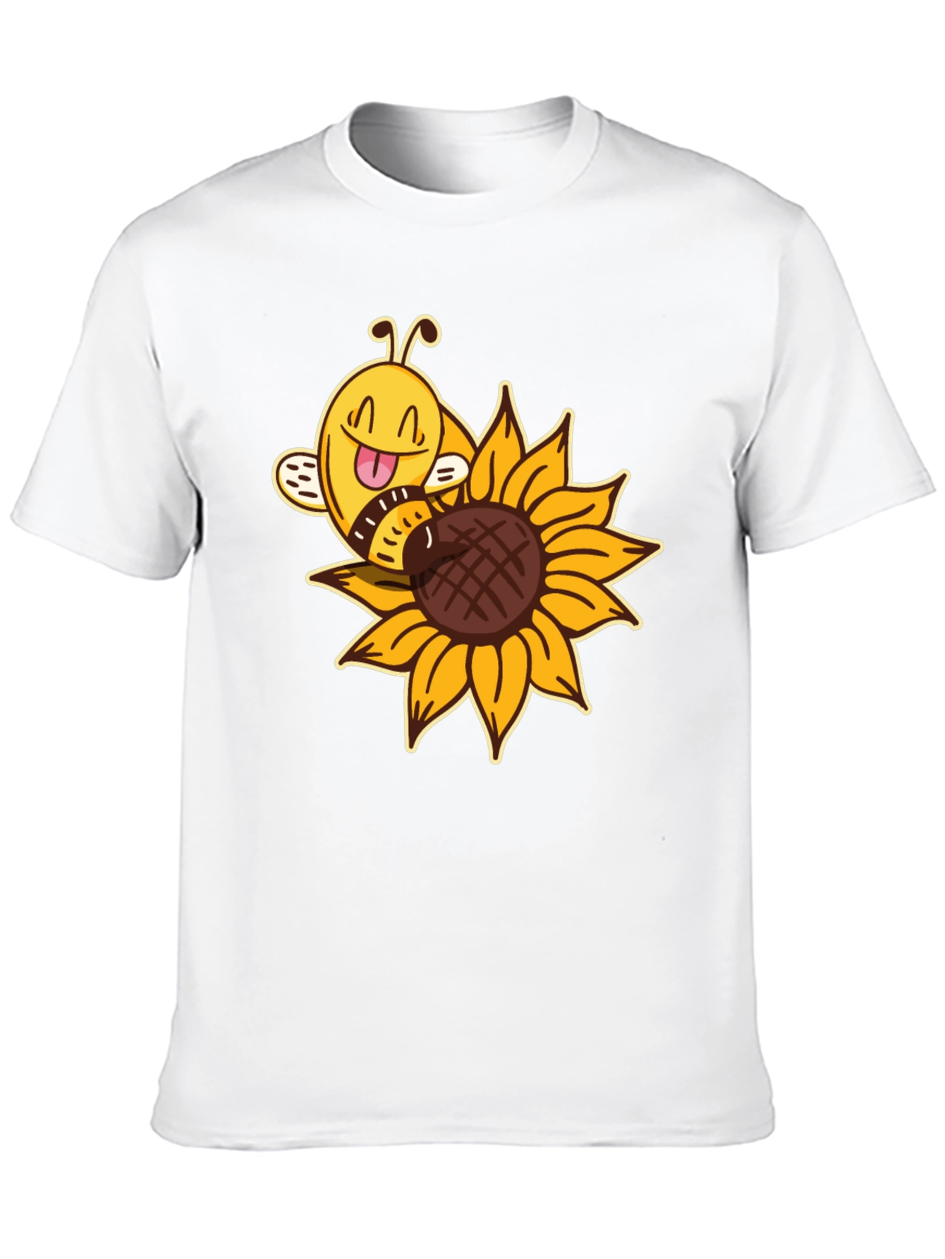 Cute Bee on Sunflower Black T-Shirt