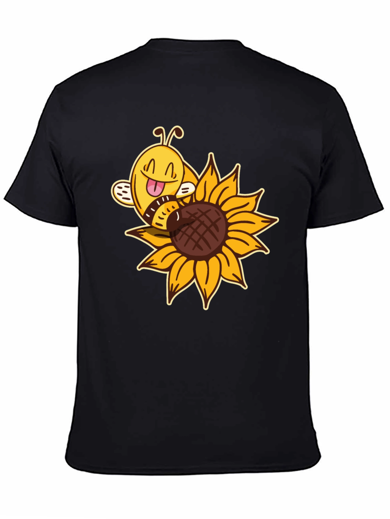 Cute Bee on Sunflower Black T-Shirt