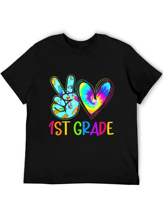 1st Grade Peace Sign Heart Tie Dye Teacher Shirt