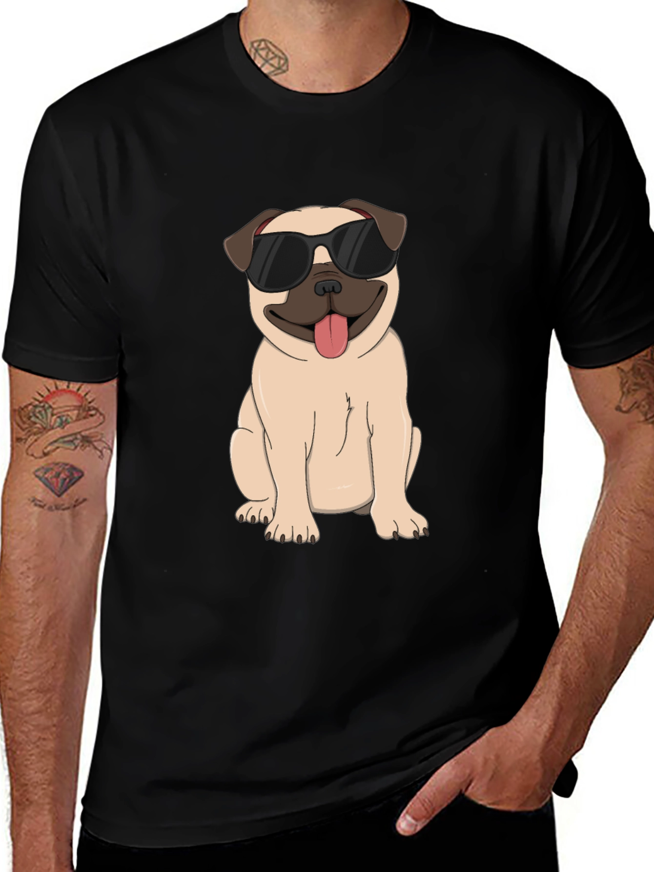 Cool Pug Graphic Tee - Black Cotton T-Shirt