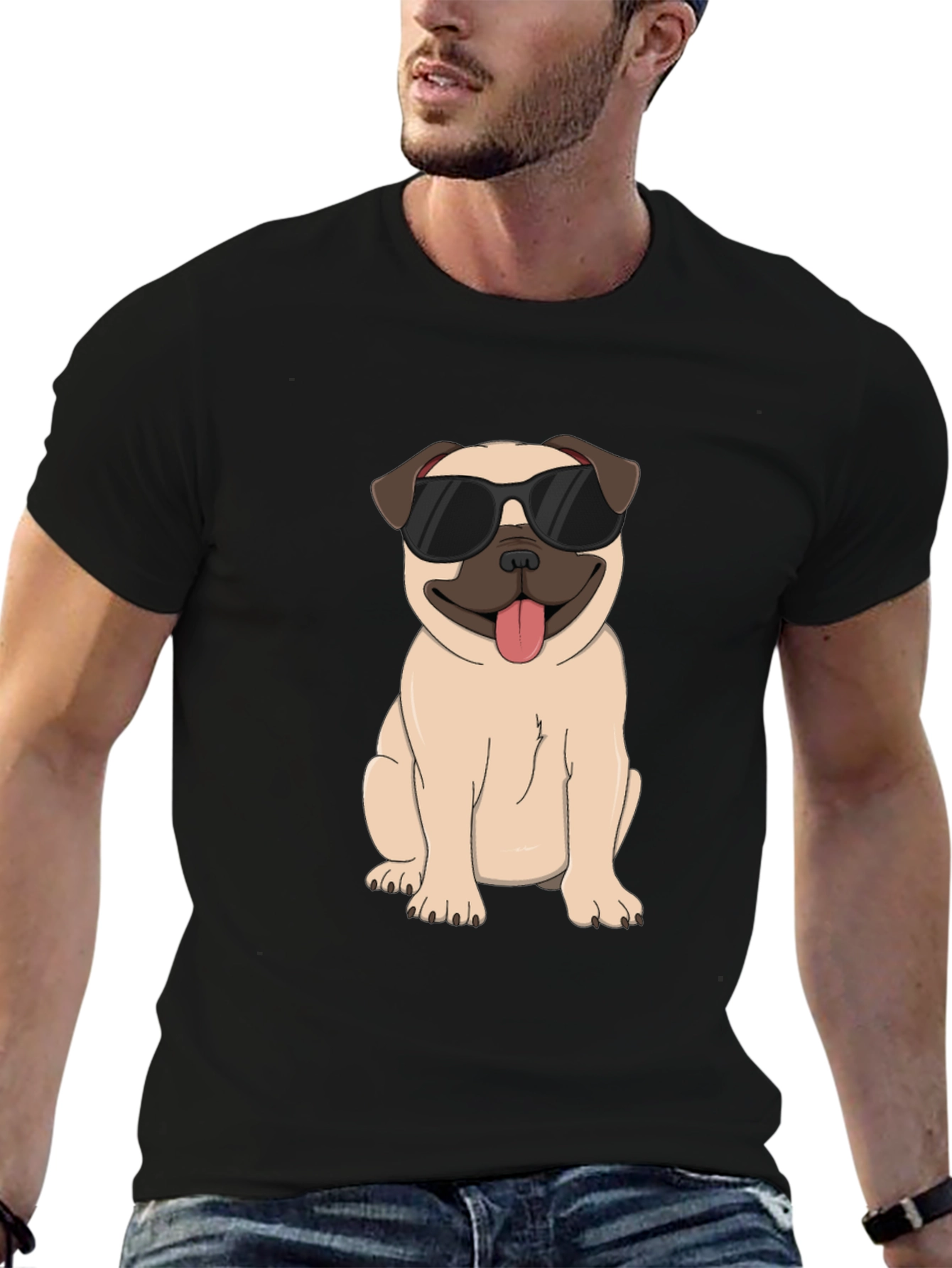 Cool Pug Graphic Tee - Black Cotton T-Shirt