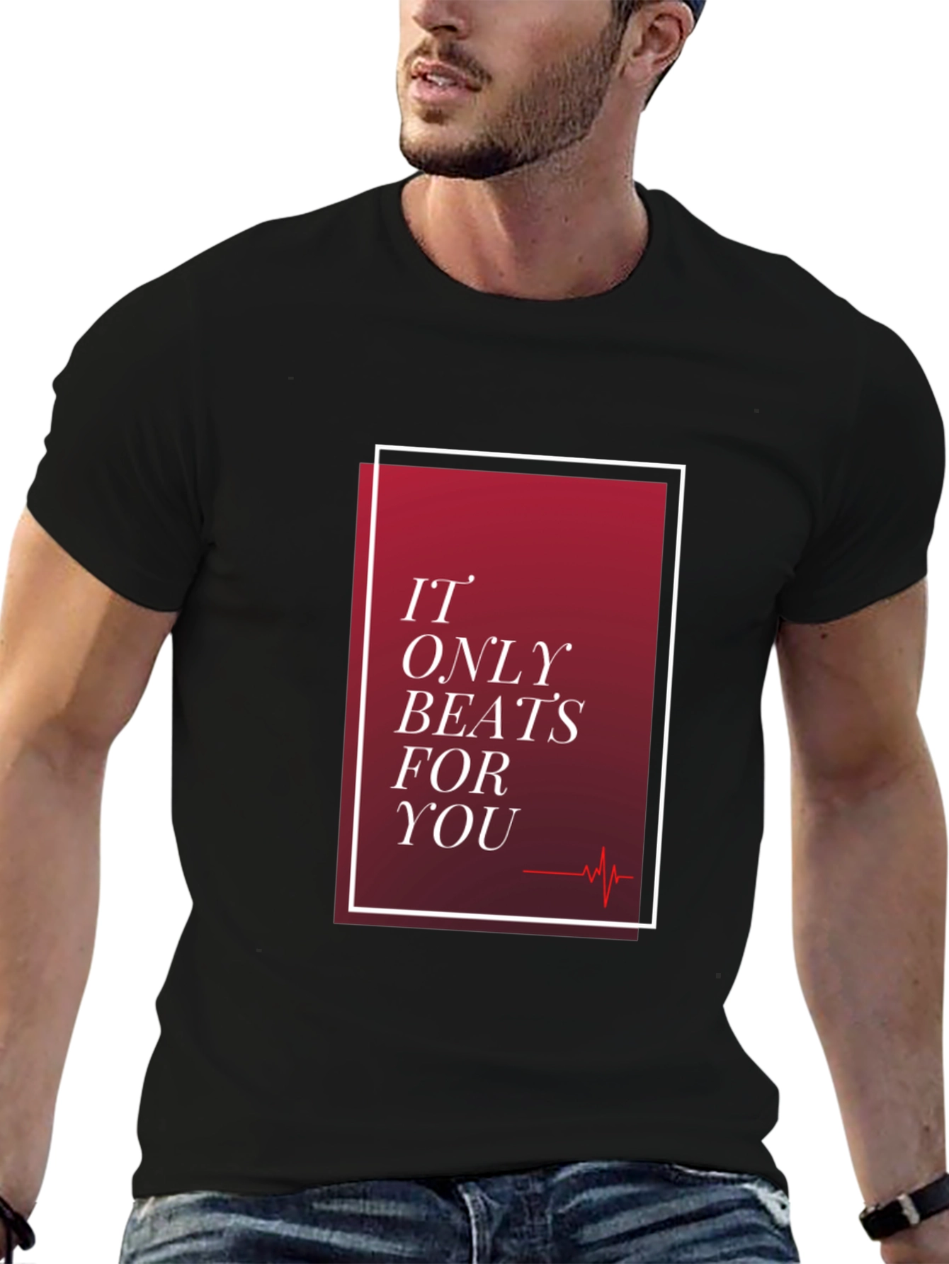 Romantic Heartbeat Graphic Tee - Black