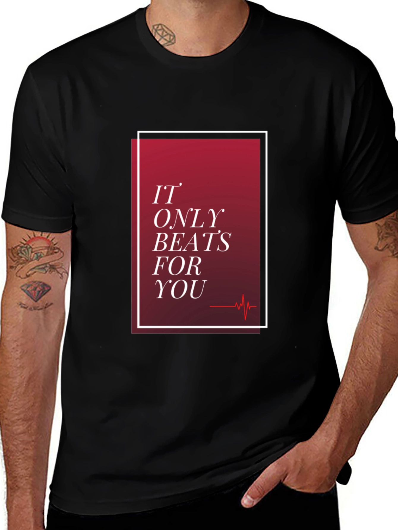 Romantic Heartbeat Graphic Tee - Black
