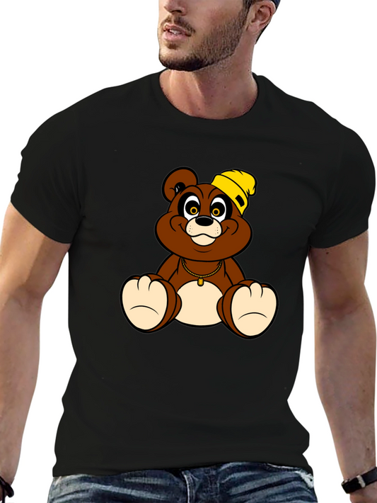 Cartoon Bear Graphic T-Shirt - Black