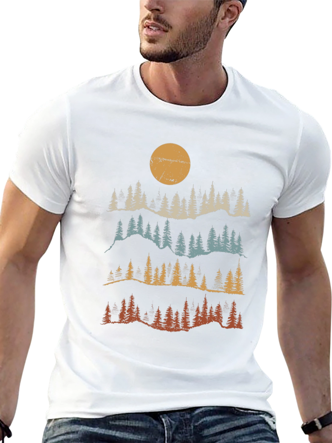 Retro Forest Sunset T-Shirt - Black