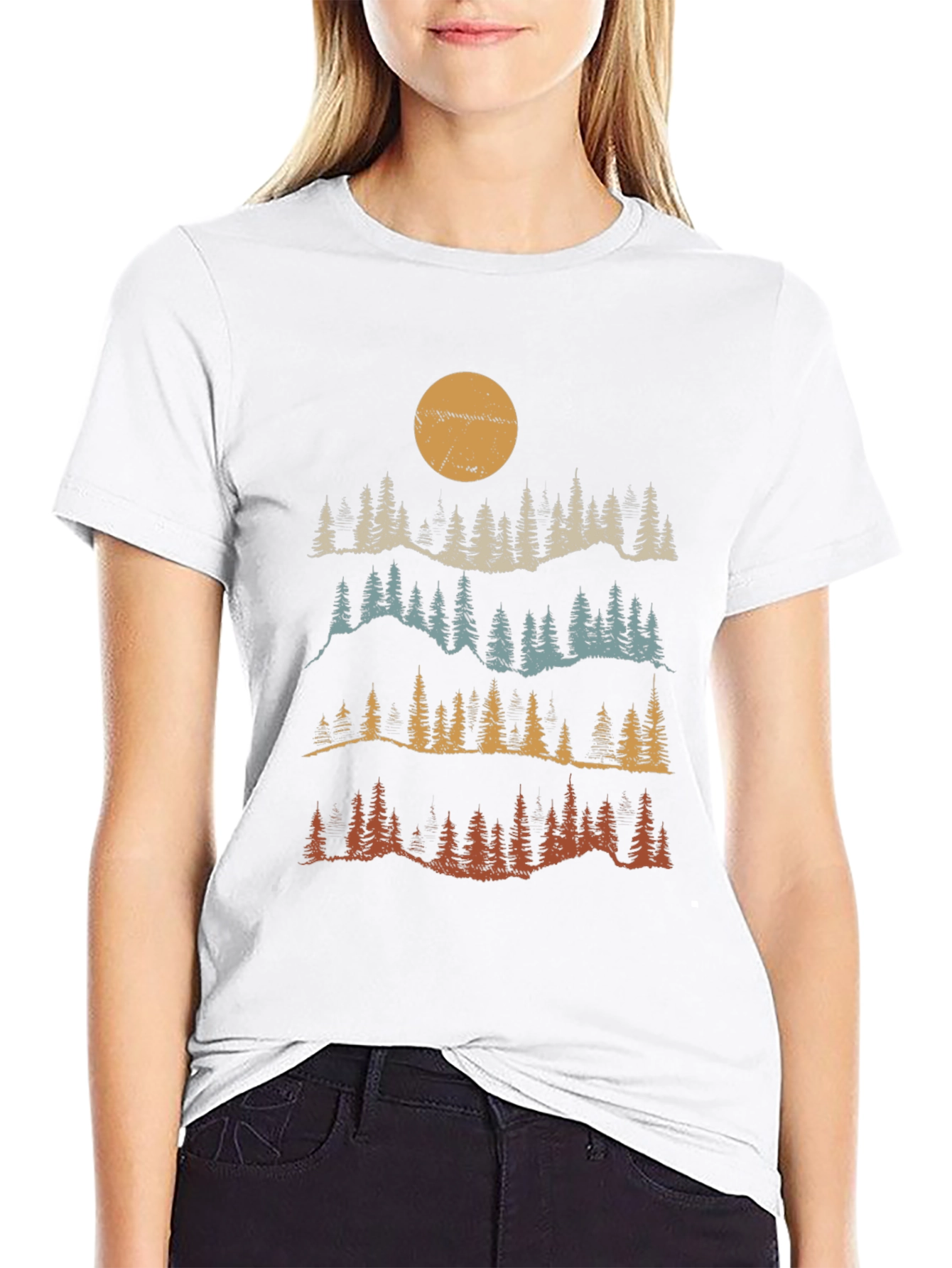 Retro Forest Sunset T-Shirt - Black