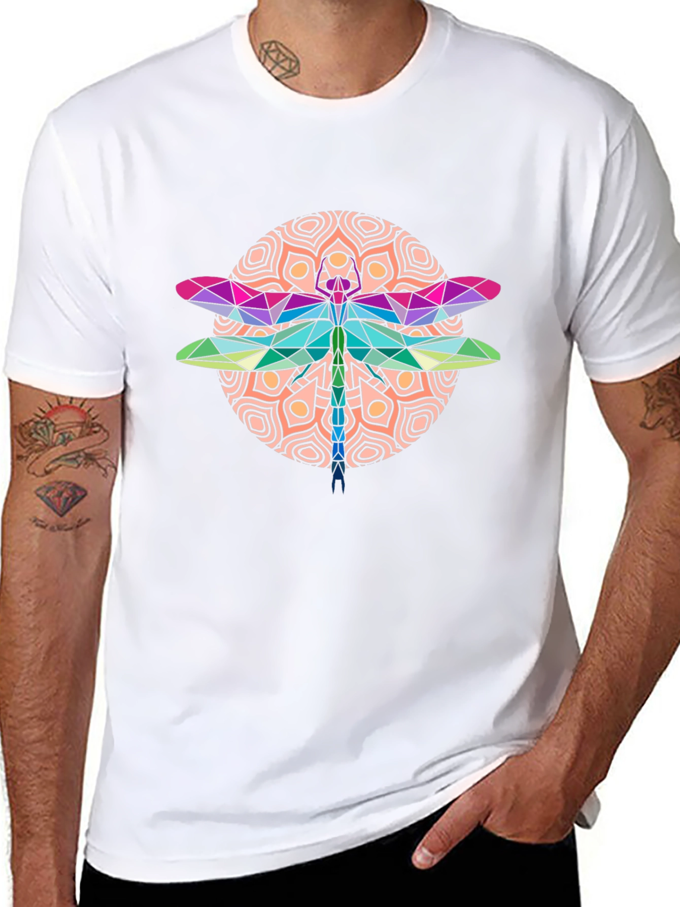 Geometric Dragonfly Graphic Tee - Black