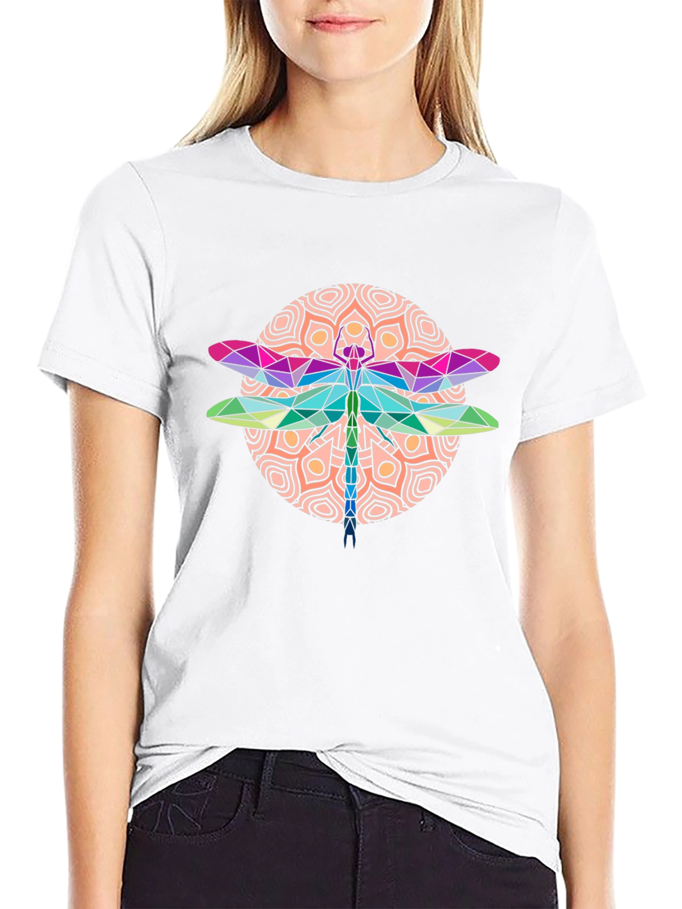 Geometric Dragonfly Graphic Tee - Black