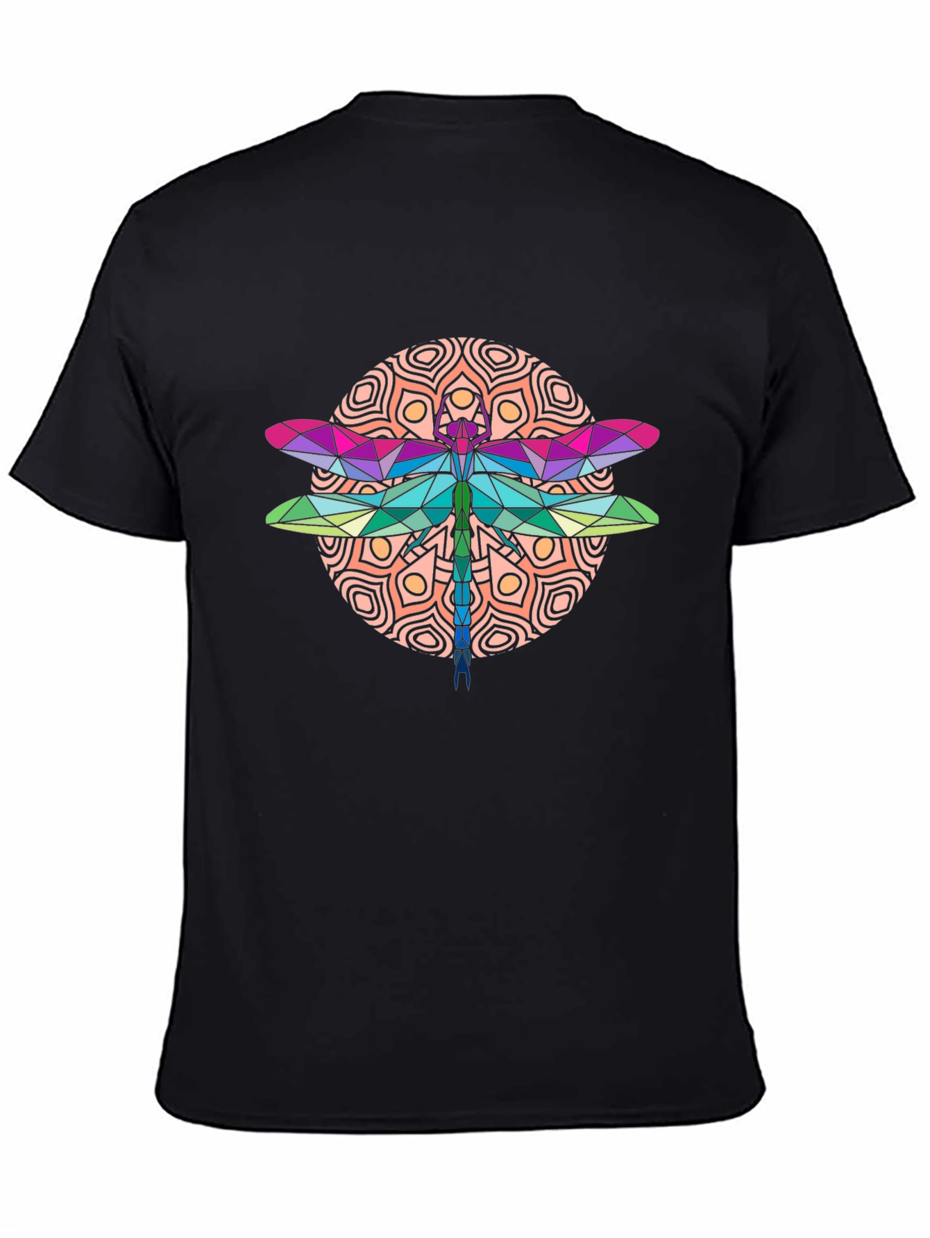 Geometric Dragonfly Graphic Tee - Black