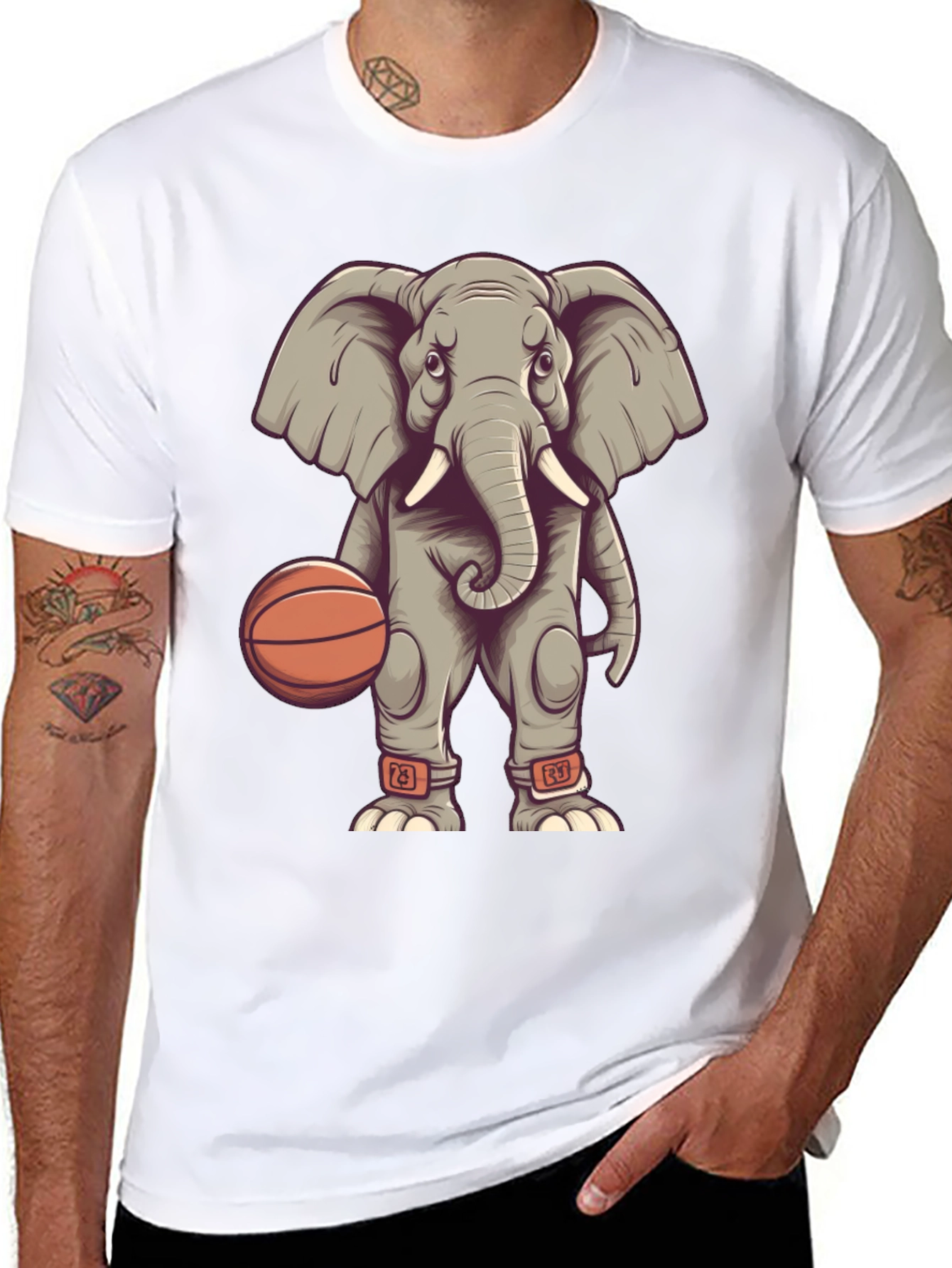 Elephant Basketball Player Graphic T-Shirt