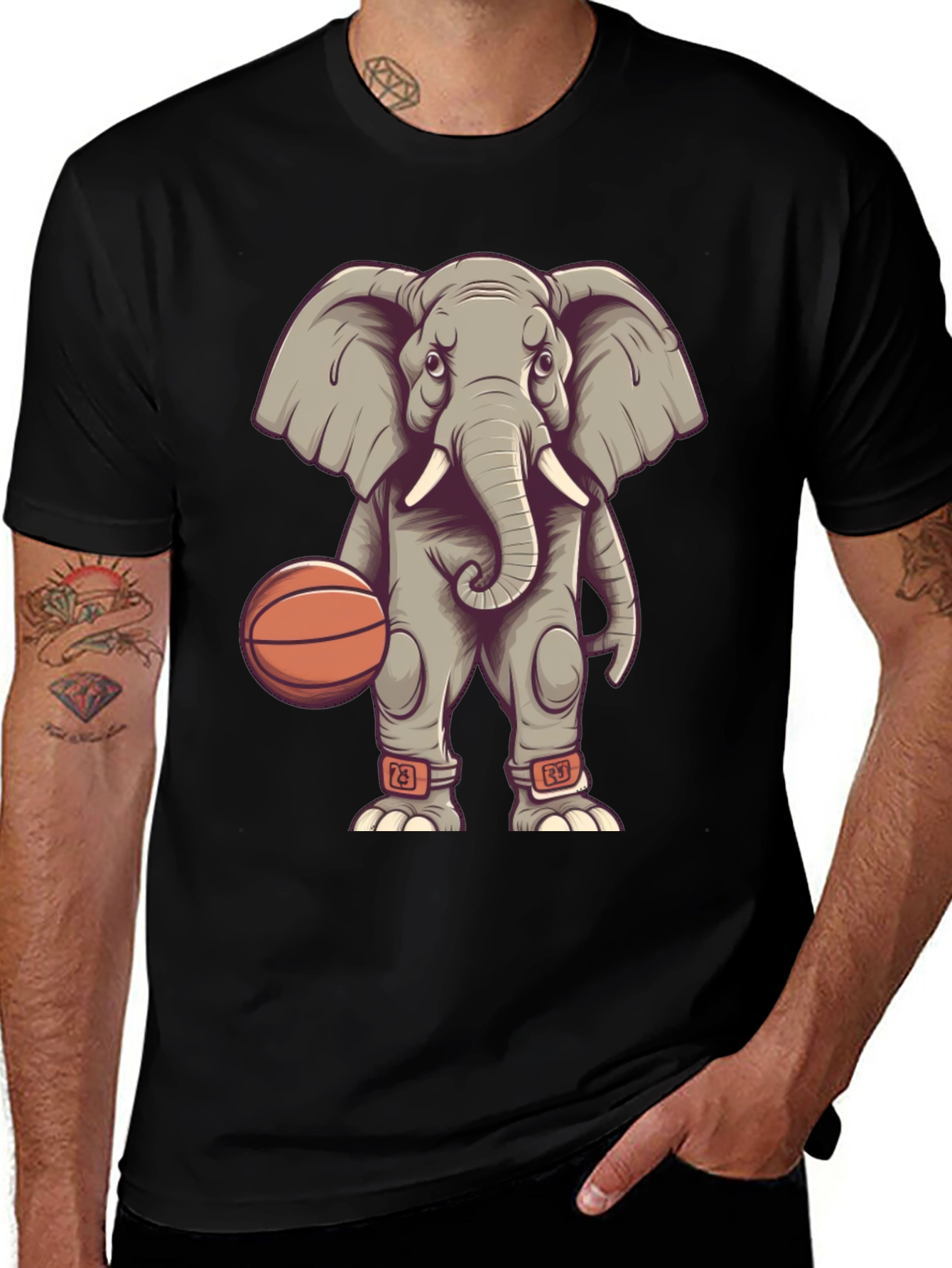 Elephant Basketball Player Graphic T-Shirt