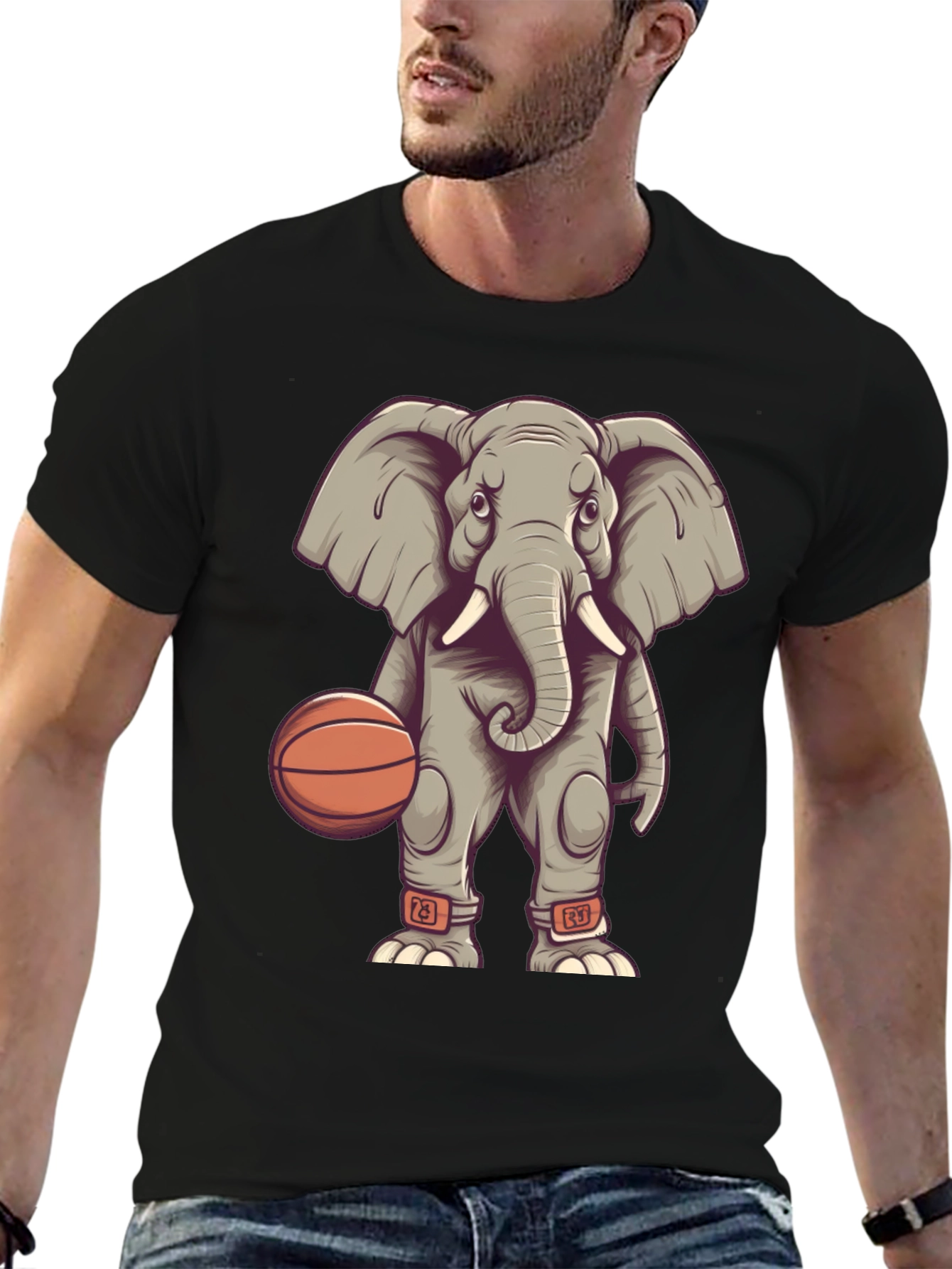 Elephant Basketball Player Graphic T-Shirt