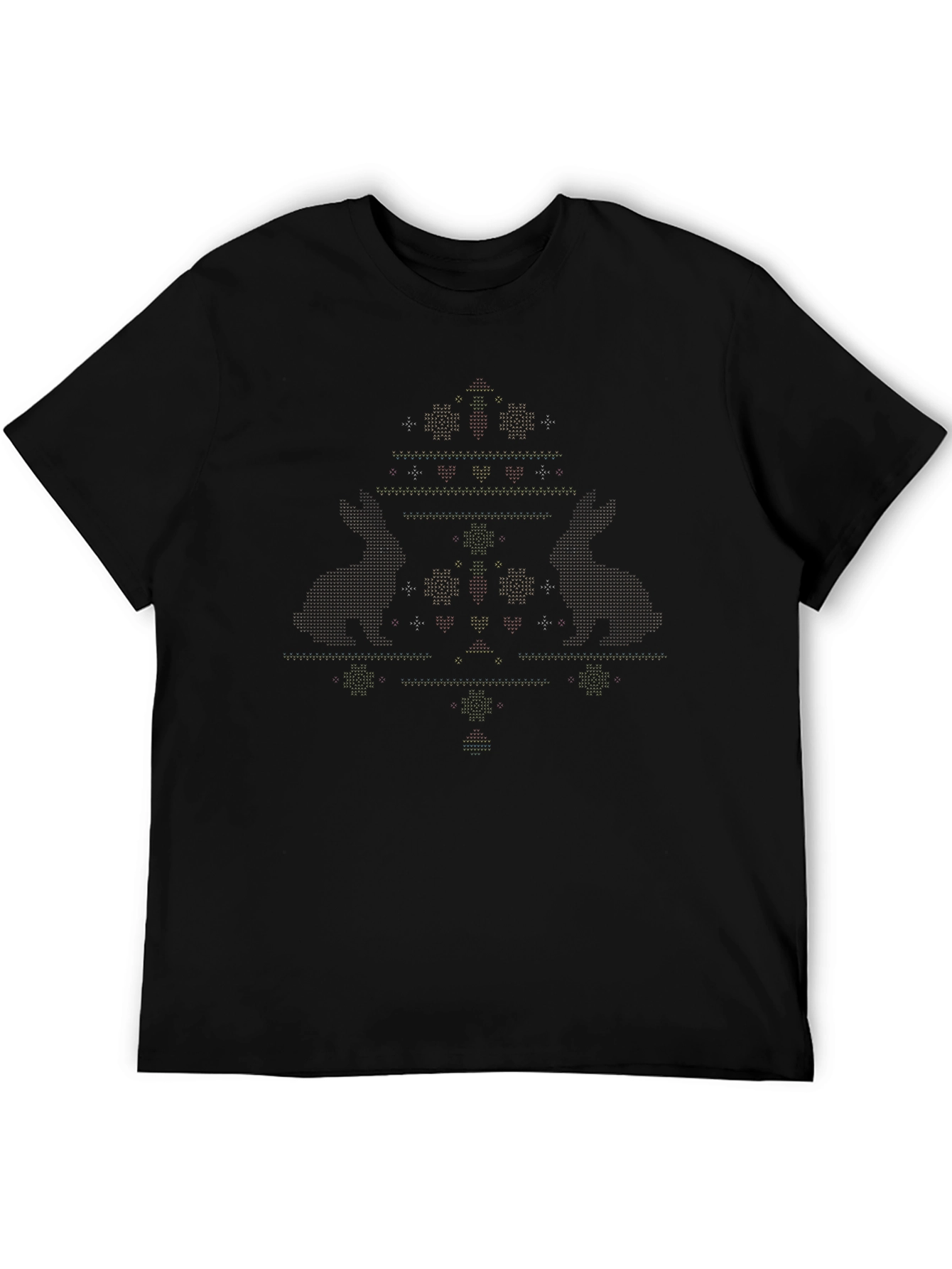 Novelty Christmas Tree Pattern Black T-Shirt