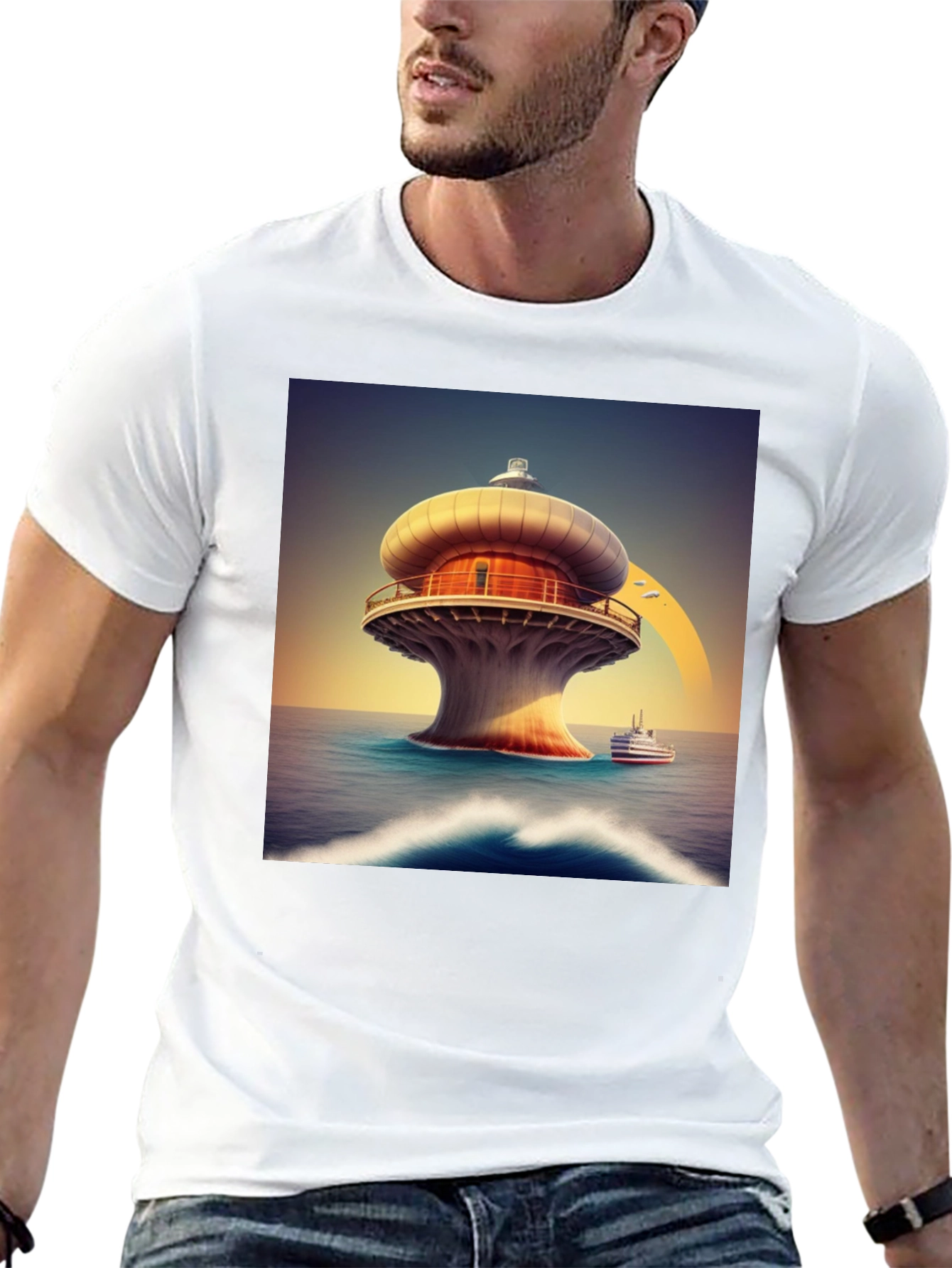Modern Lighthouse T-Shirt - Black Graphic Tee