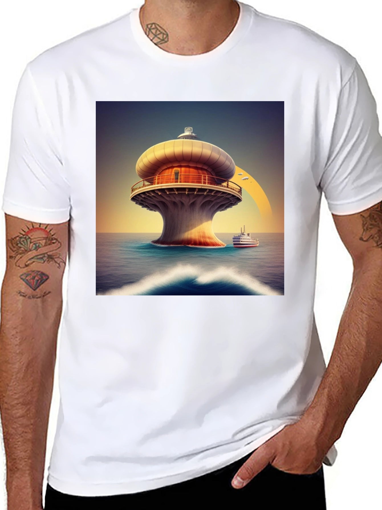 Modern Lighthouse T-Shirt - Black Graphic Tee