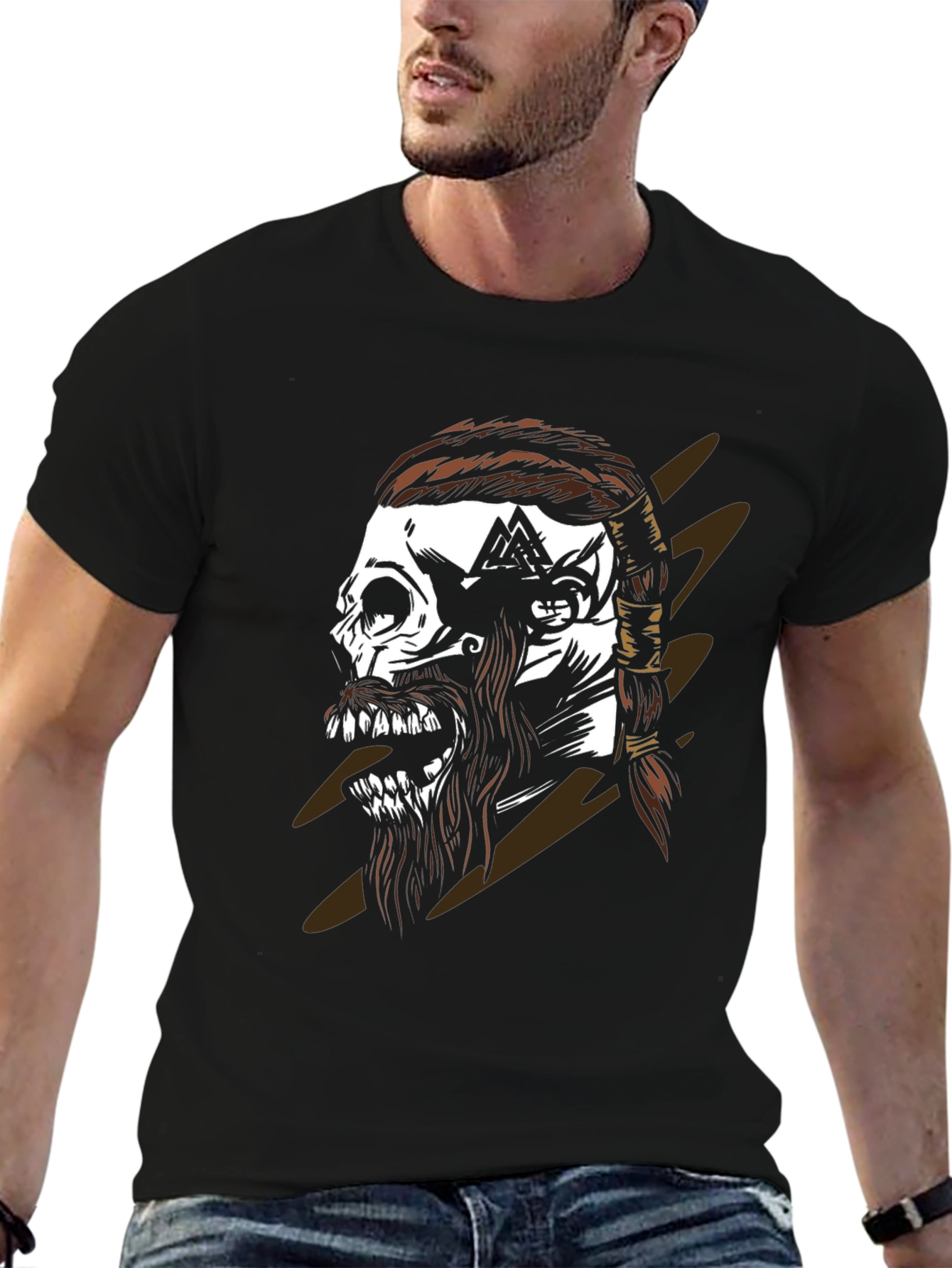 Viking Skull Graphic Black T-Shirt