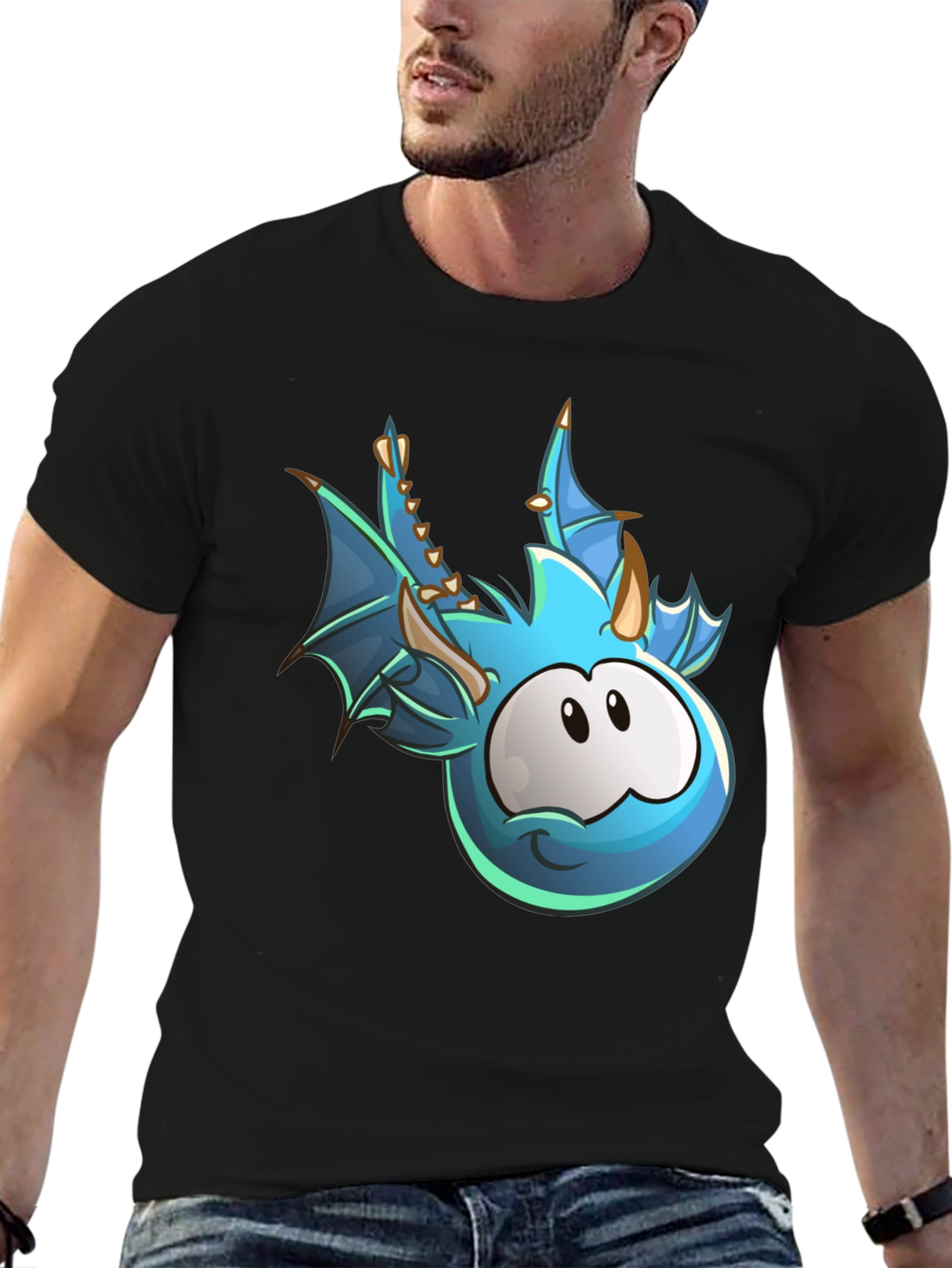 Cartoon Dragon Graphic Black T-Shirt