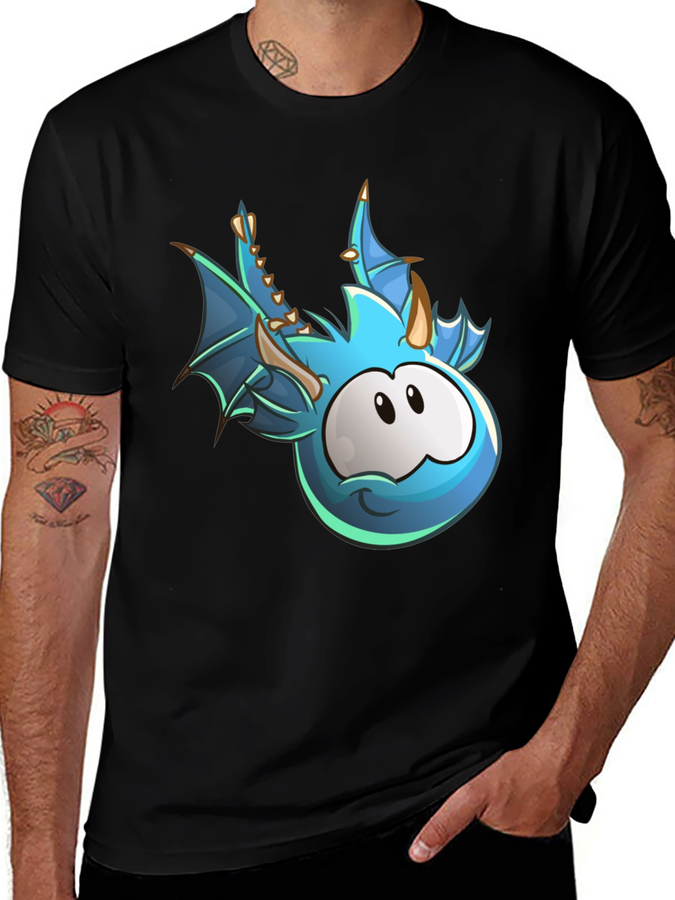 Cartoon Dragon Graphic Black T-Shirt