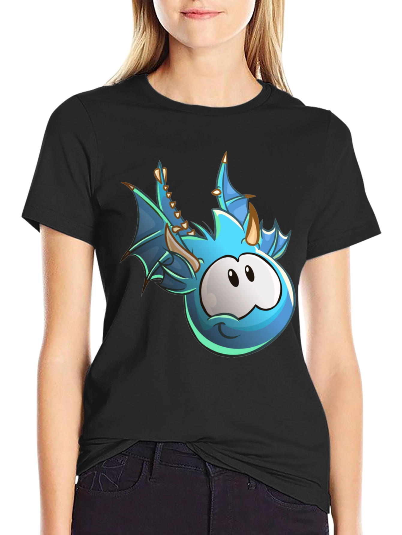 Cartoon Dragon Graphic Black T-Shirt
