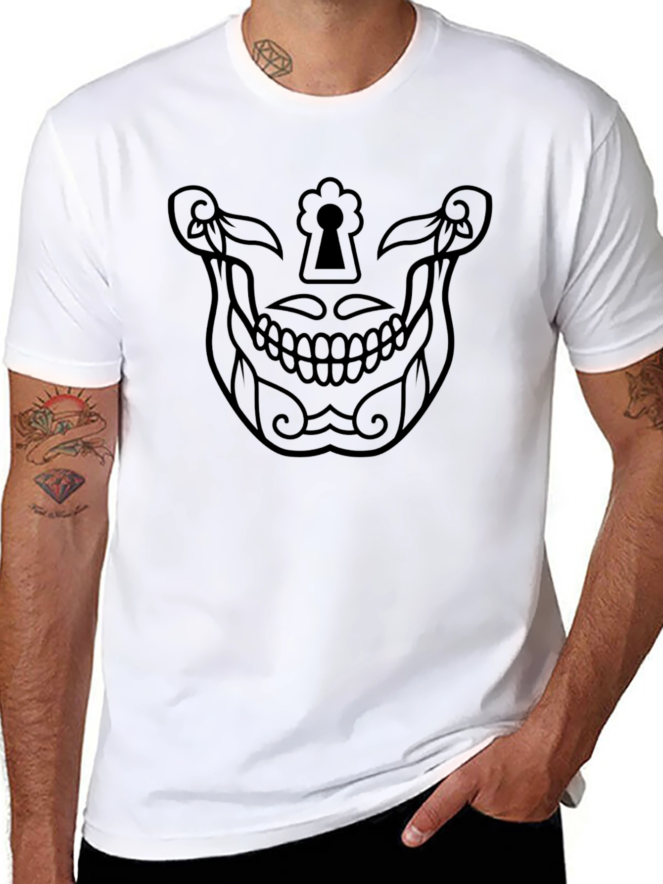 Skull Keyhole Graphic Tee - Modern Skeleton Shirt