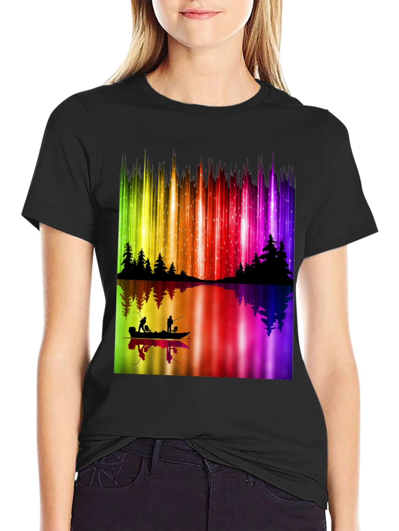 Aurora Borealis Fishing T-Shirt