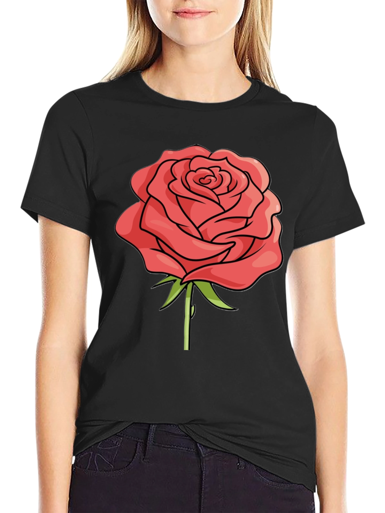 Rose Graphic Black T-Shirt - Casual Style
