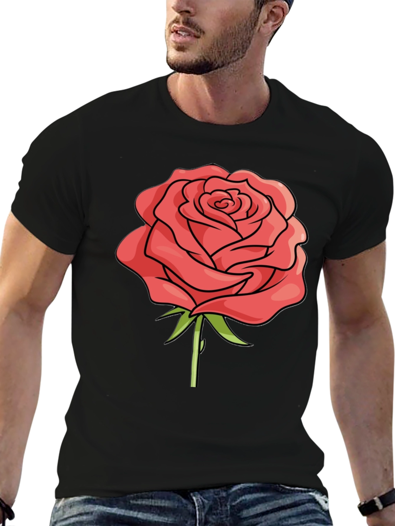 Rose Graphic Black T-Shirt - Casual Style