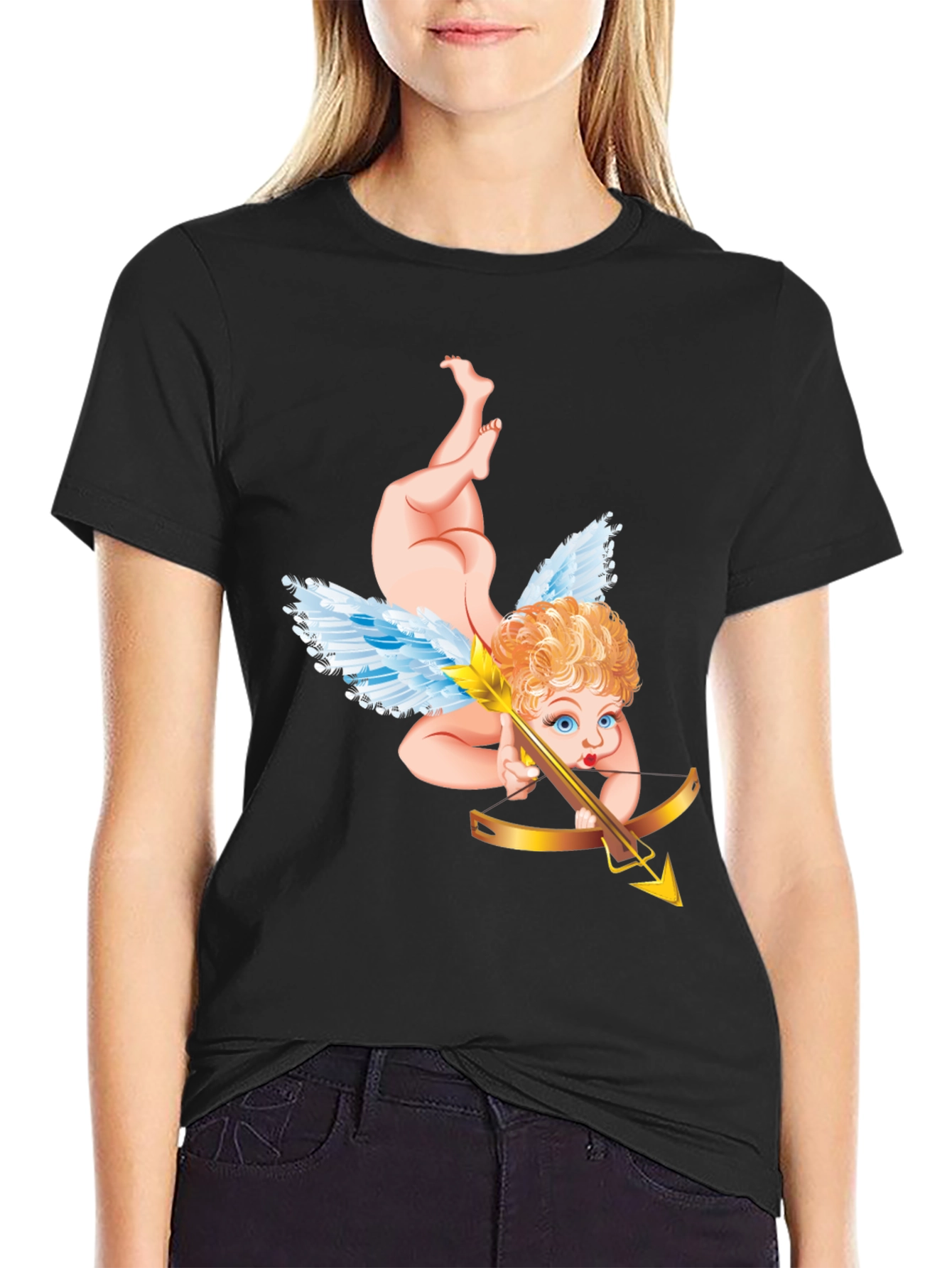 Cupid Graphic Tee - Black Cotton Shirt