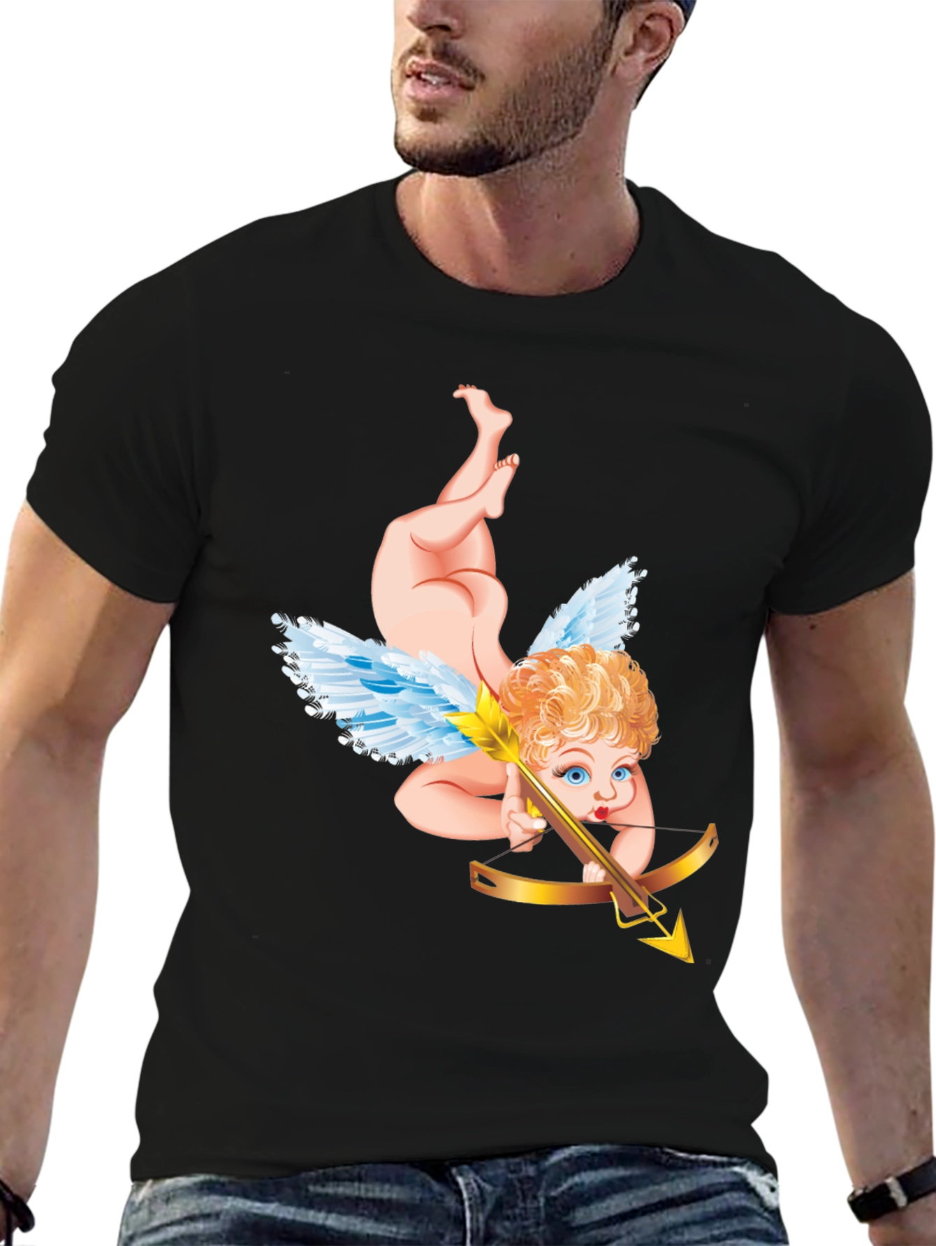 Cupid Graphic Tee - Black Cotton Shirt