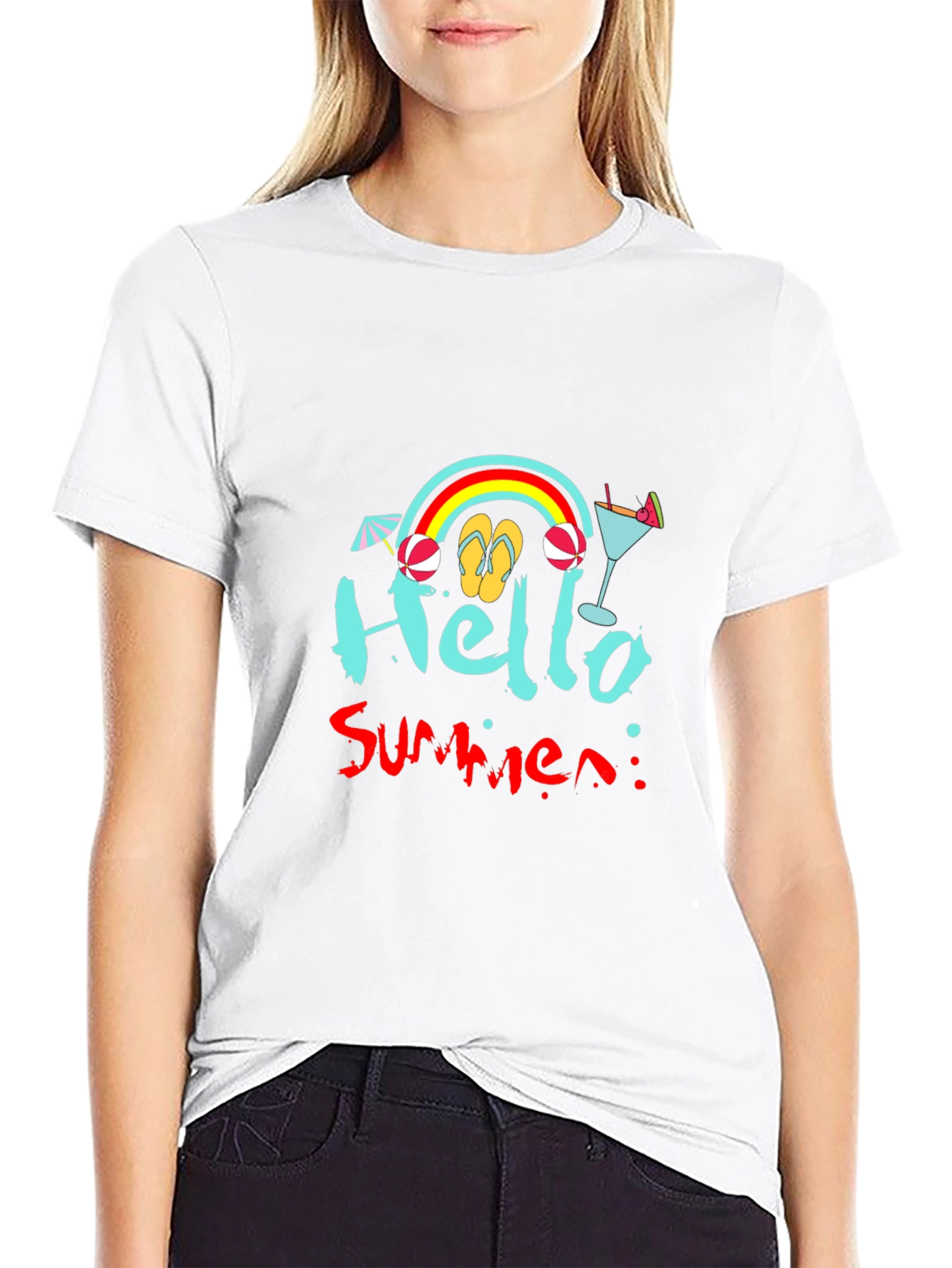 Hello Summer Black T-Shirt - Beach Vibes