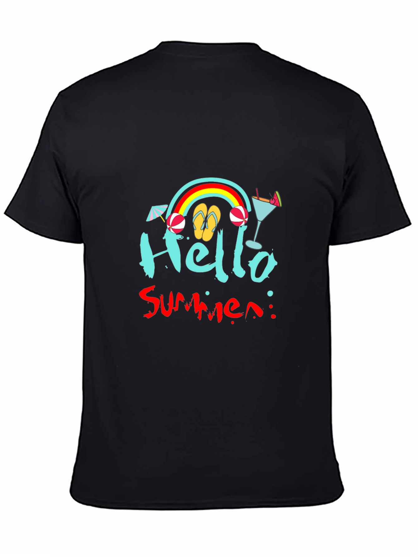 Hello Summer Black T-Shirt - Beach Vibes