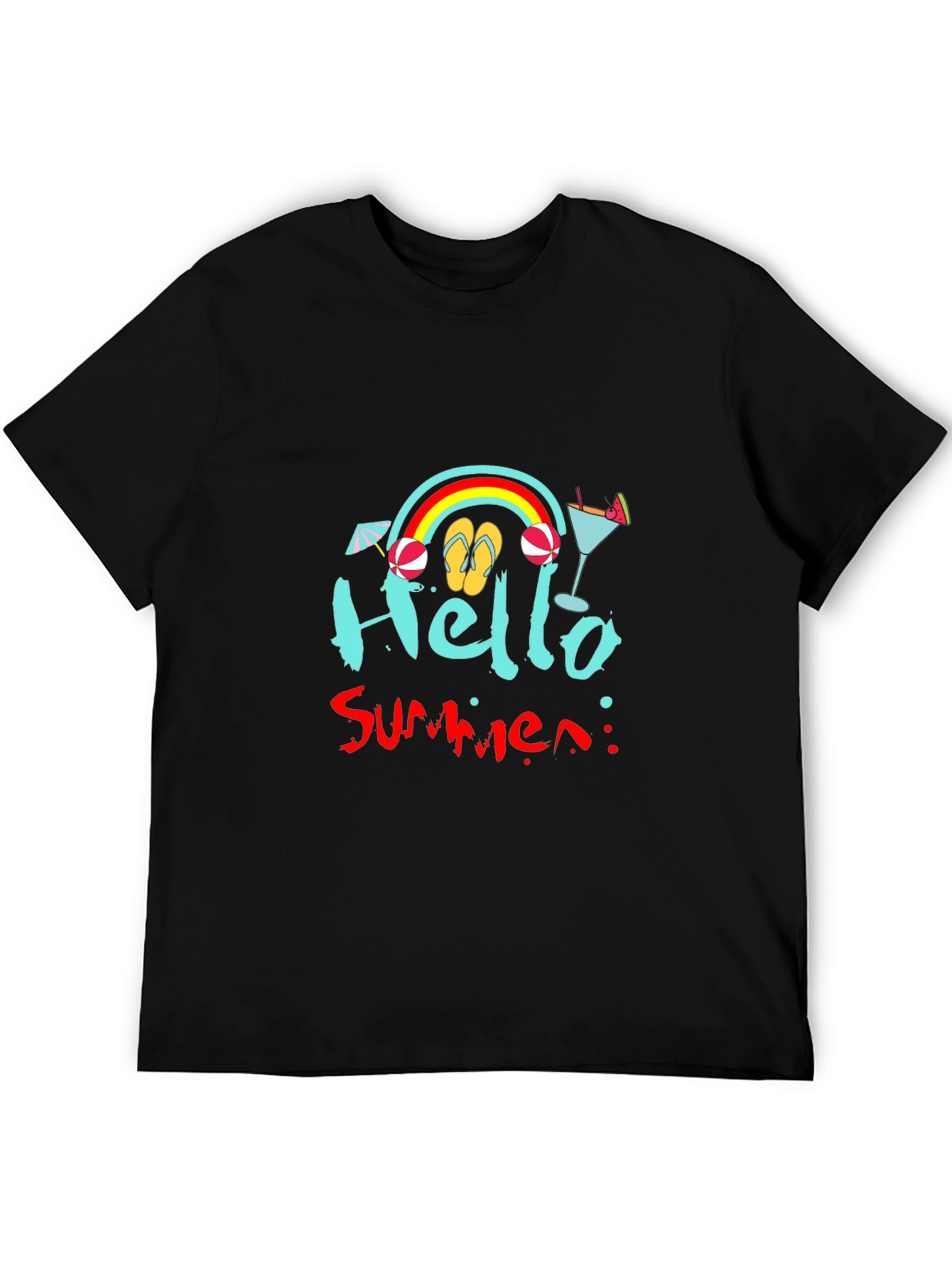 Hello Summer Black T-Shirt - Beach Vibes