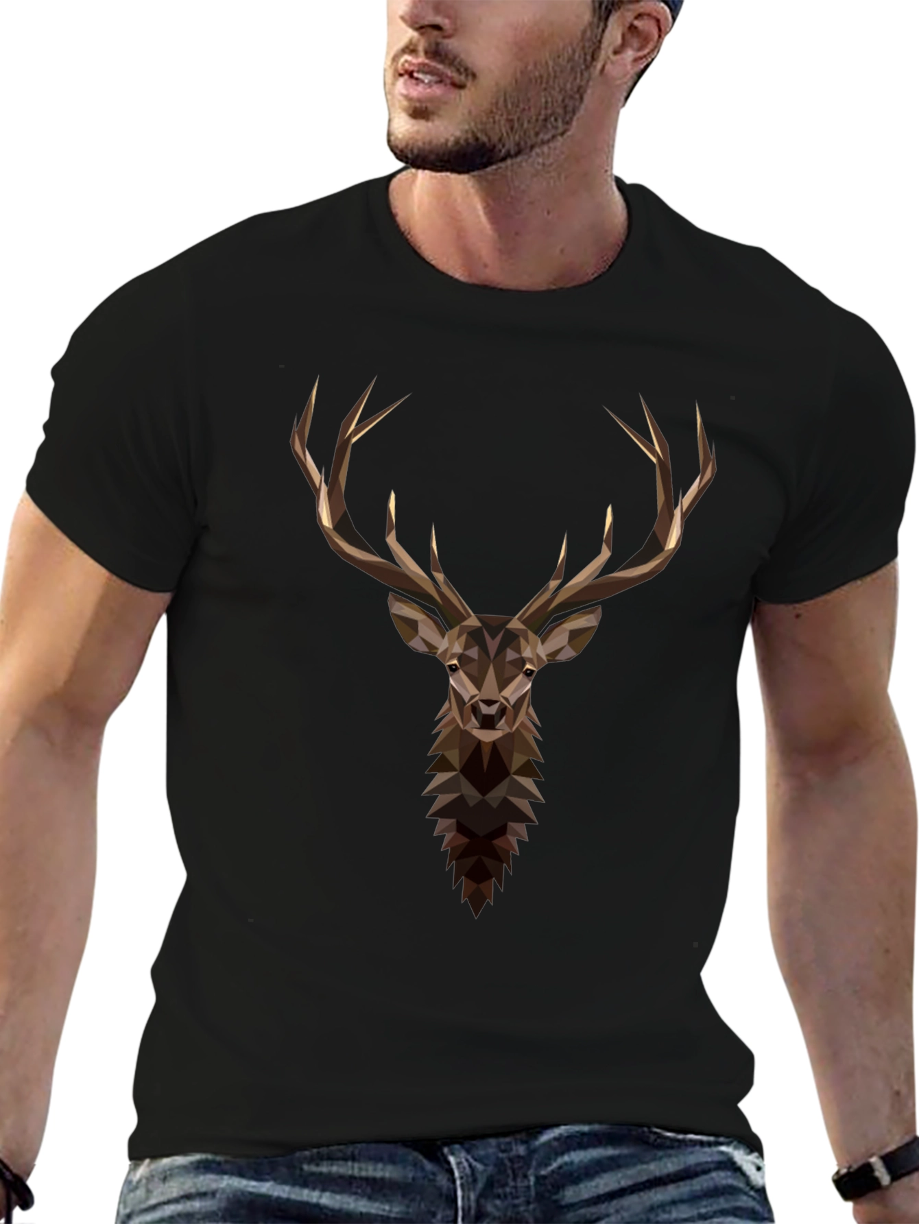 Geometric Deer Graphic Tee - Mens Black T-Shirt