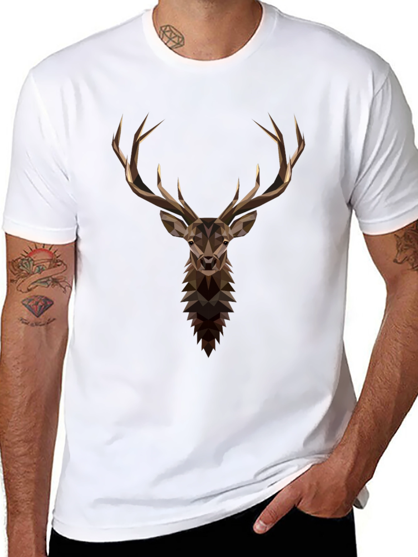 Geometric Deer Graphic Tee - Mens Black T-Shirt