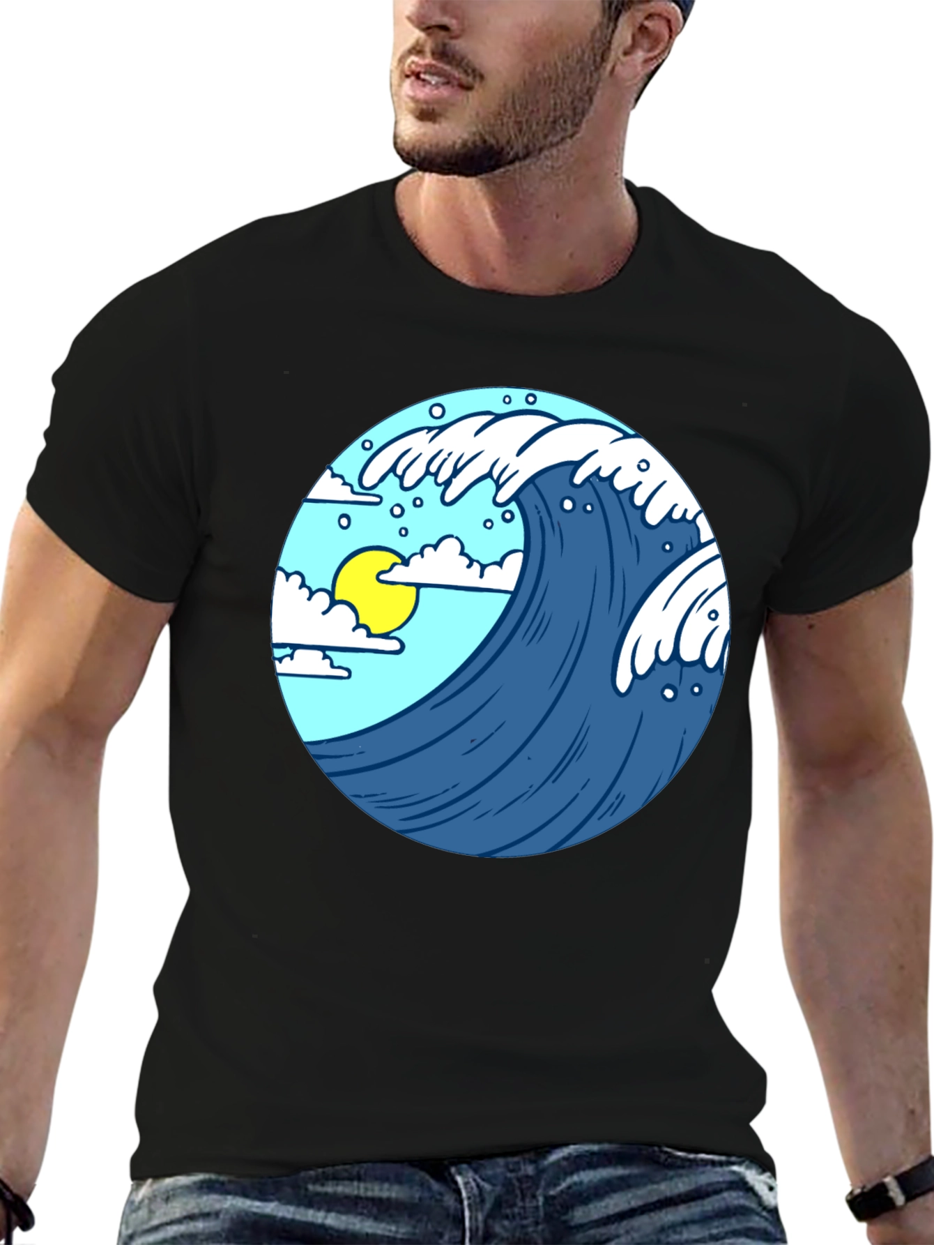 Wave Design Black T-Shirt