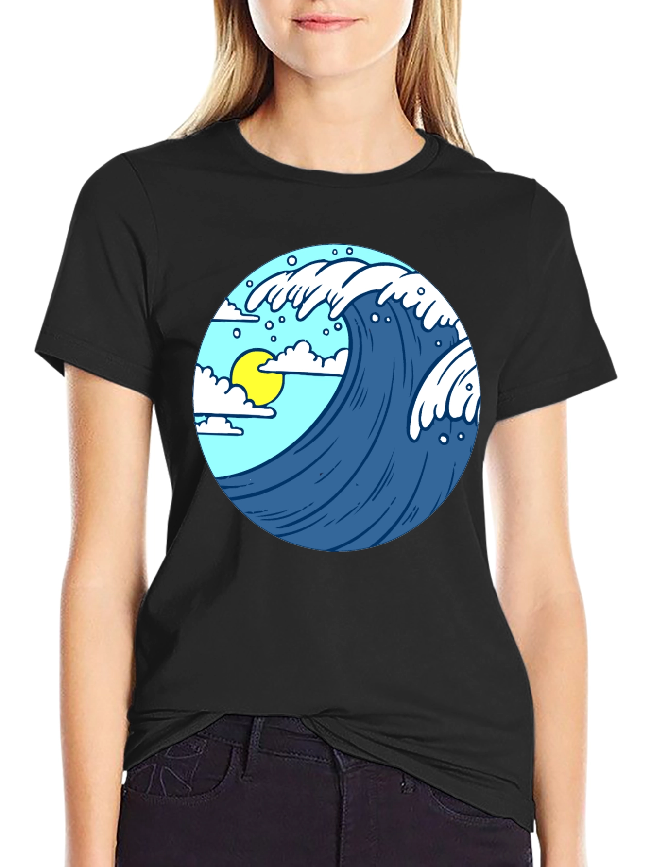 Wave Design Black T-Shirt