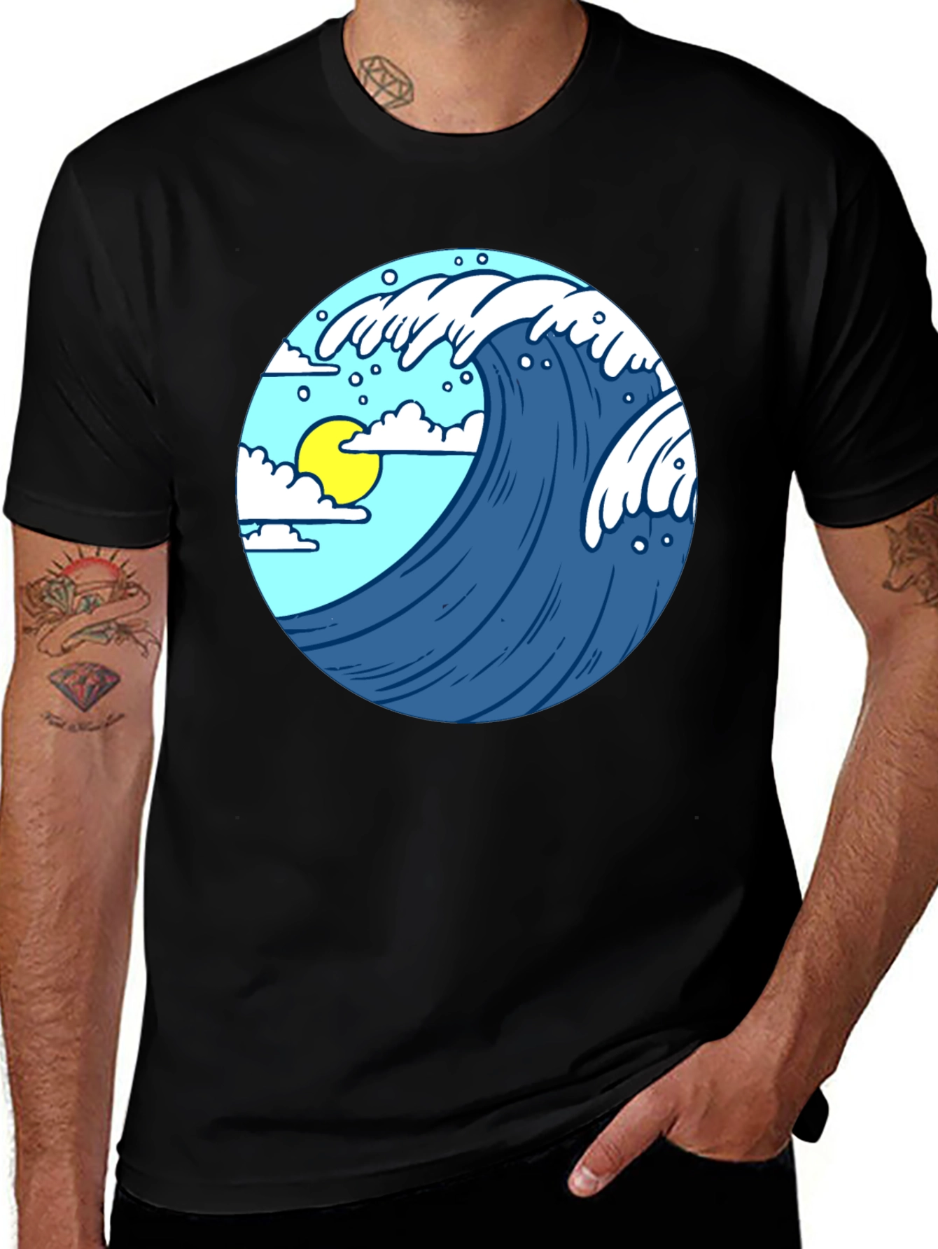 Wave Design Black T-Shirt