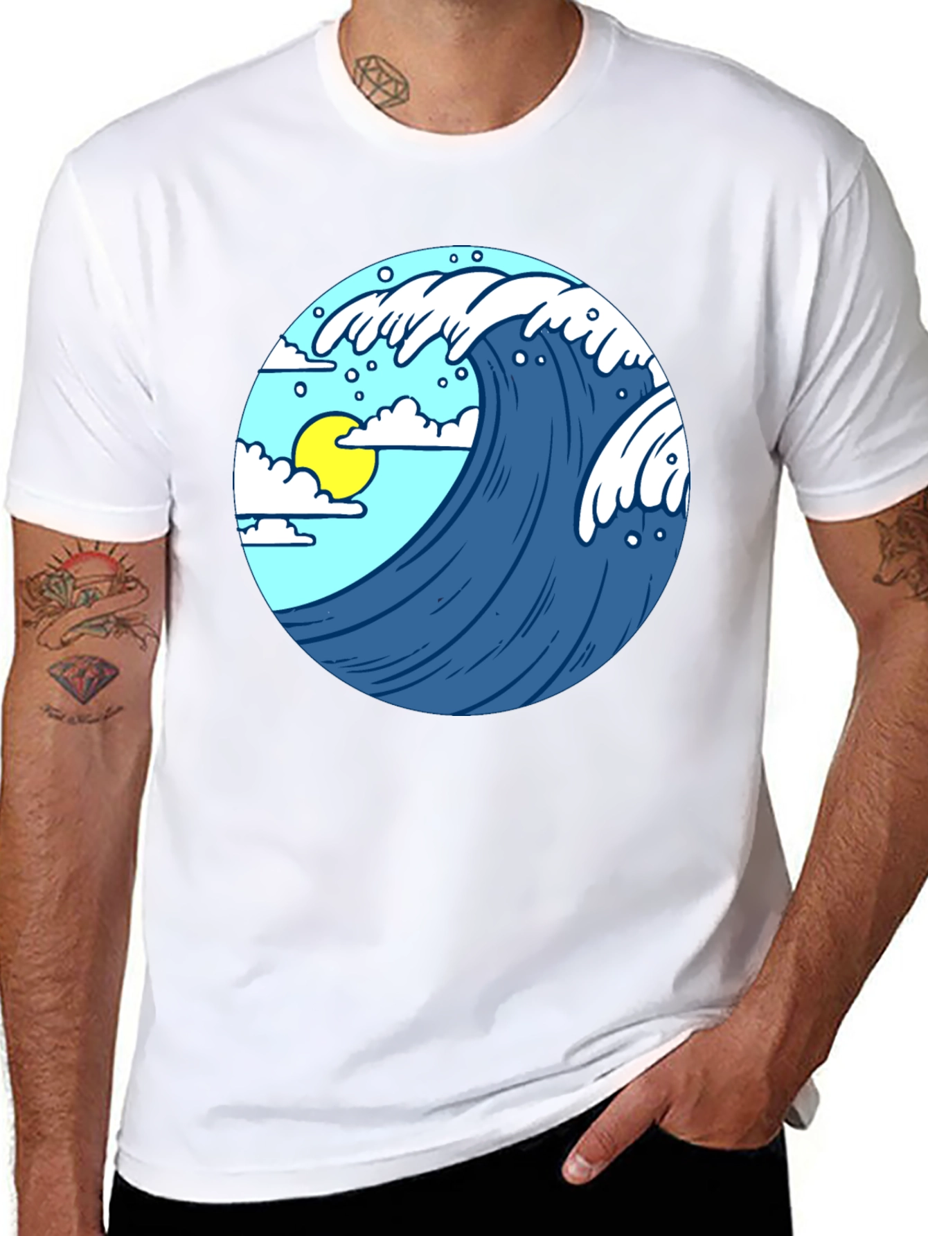 Wave Design Black T-Shirt