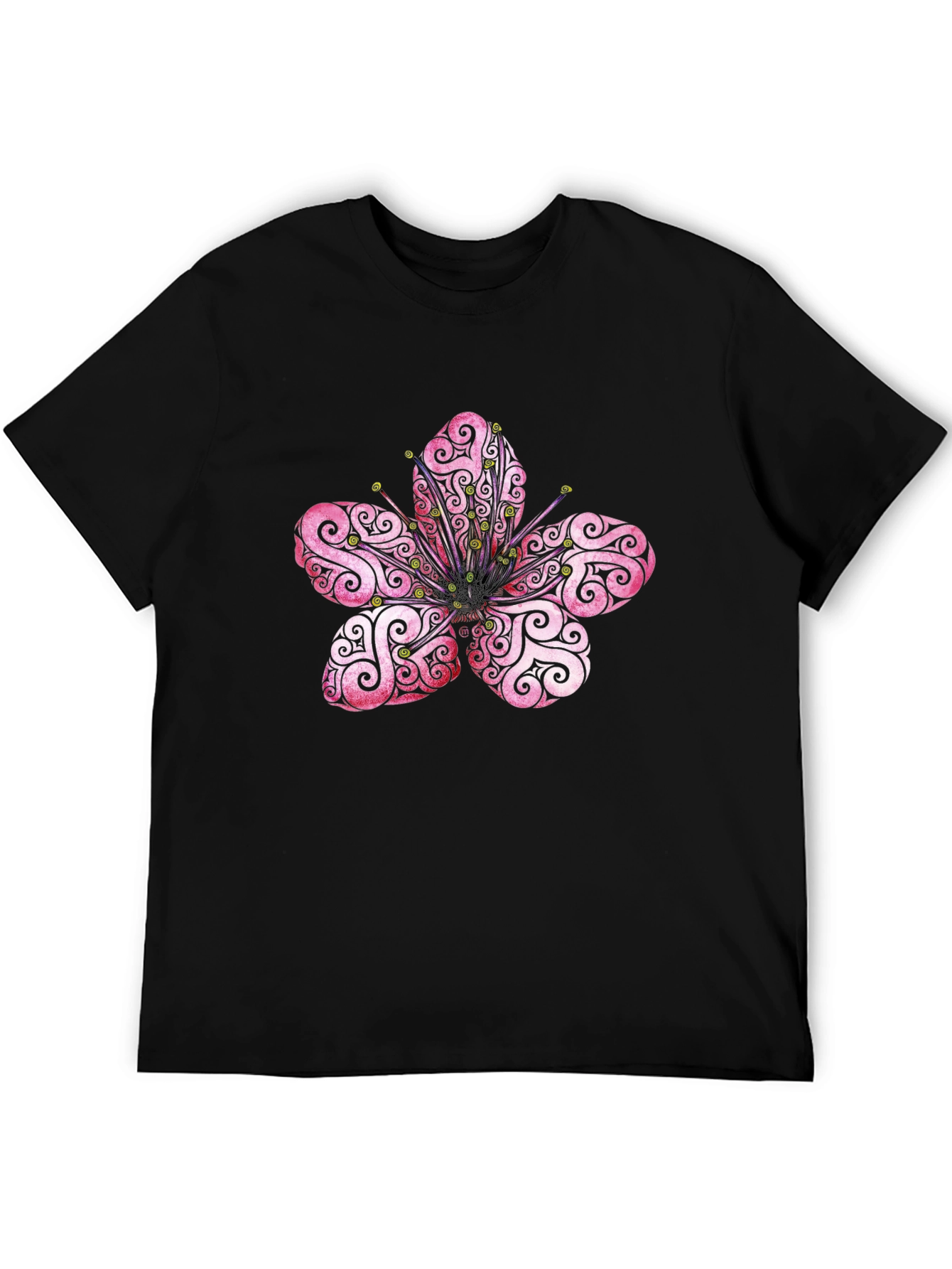 Floral Mandala Print Black T-Shirt