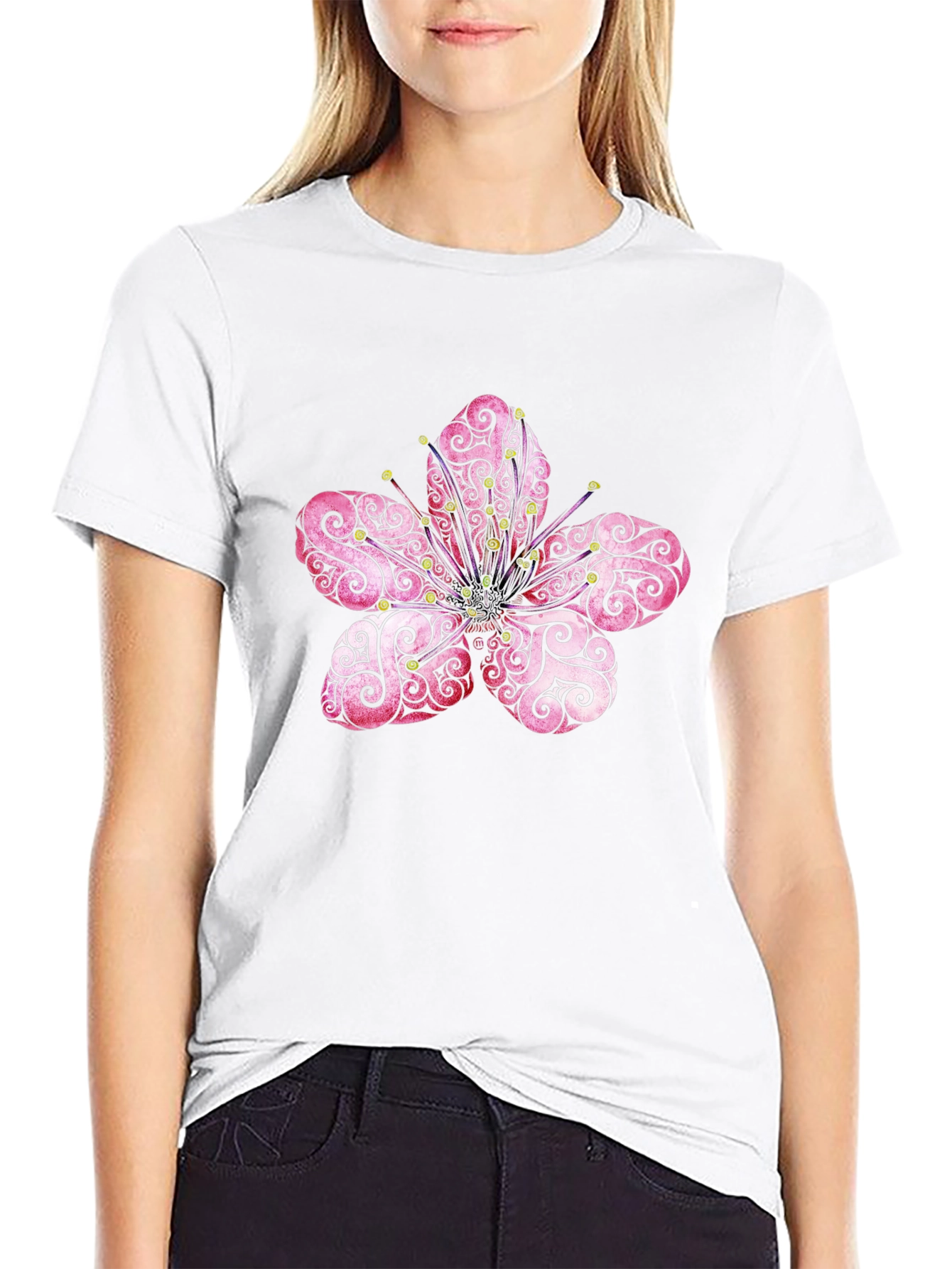 Floral Mandala Print Black T-Shirt