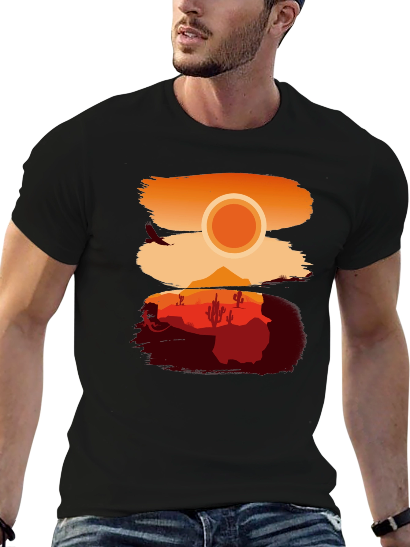 Desert Sunset Graphic Tee - Stylish Black T-Shirt