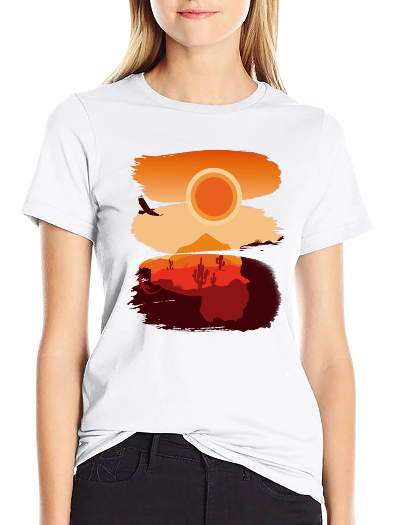 Desert Sunset Graphic Tee - Stylish Black T-Shirt
